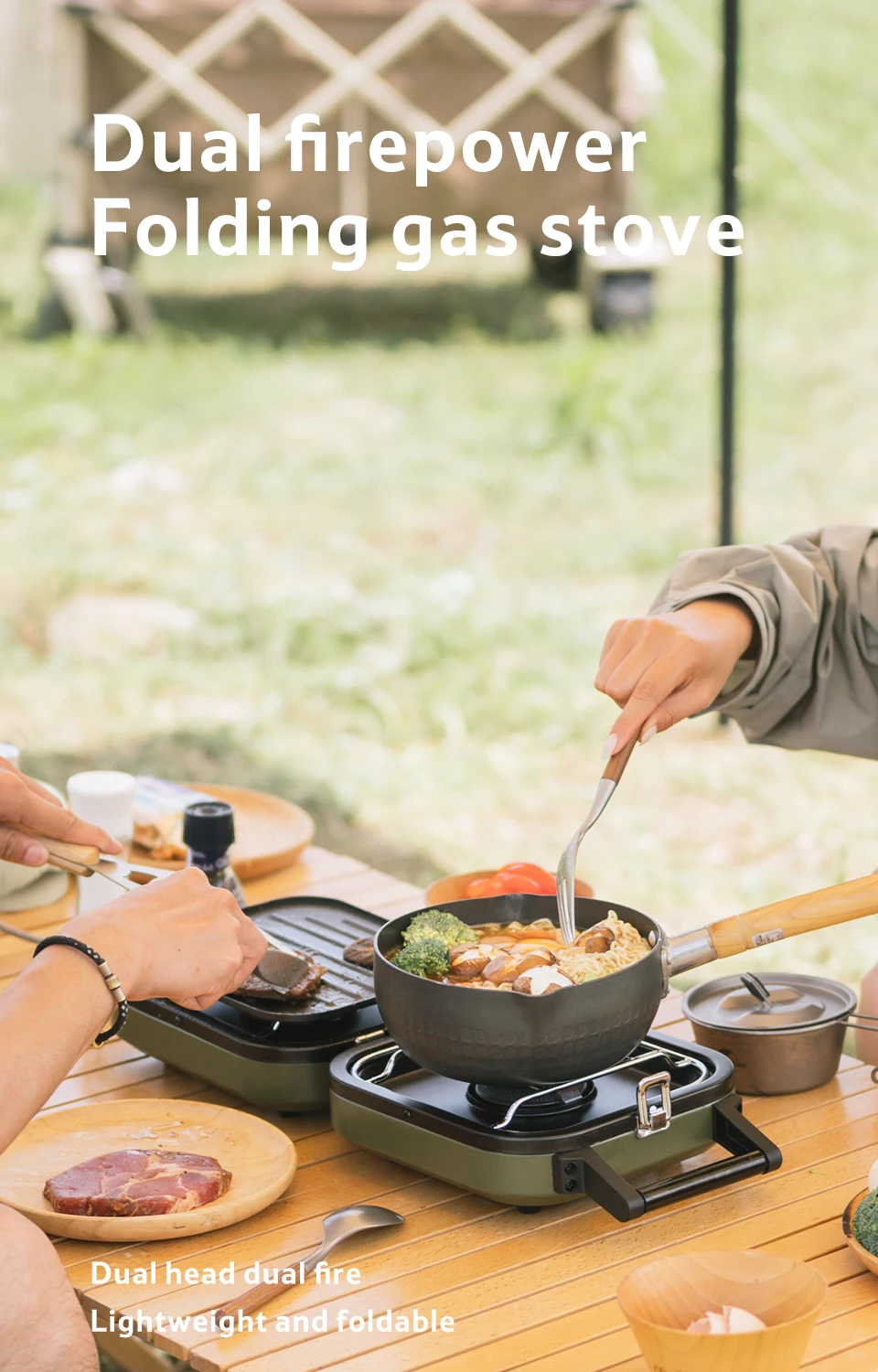 Naturehike Camping Stove 2 Burner Portable High Firepower Folding Camping Gas Burner with Griddle Outdoor Picnic Cooking Set Gas Stove
