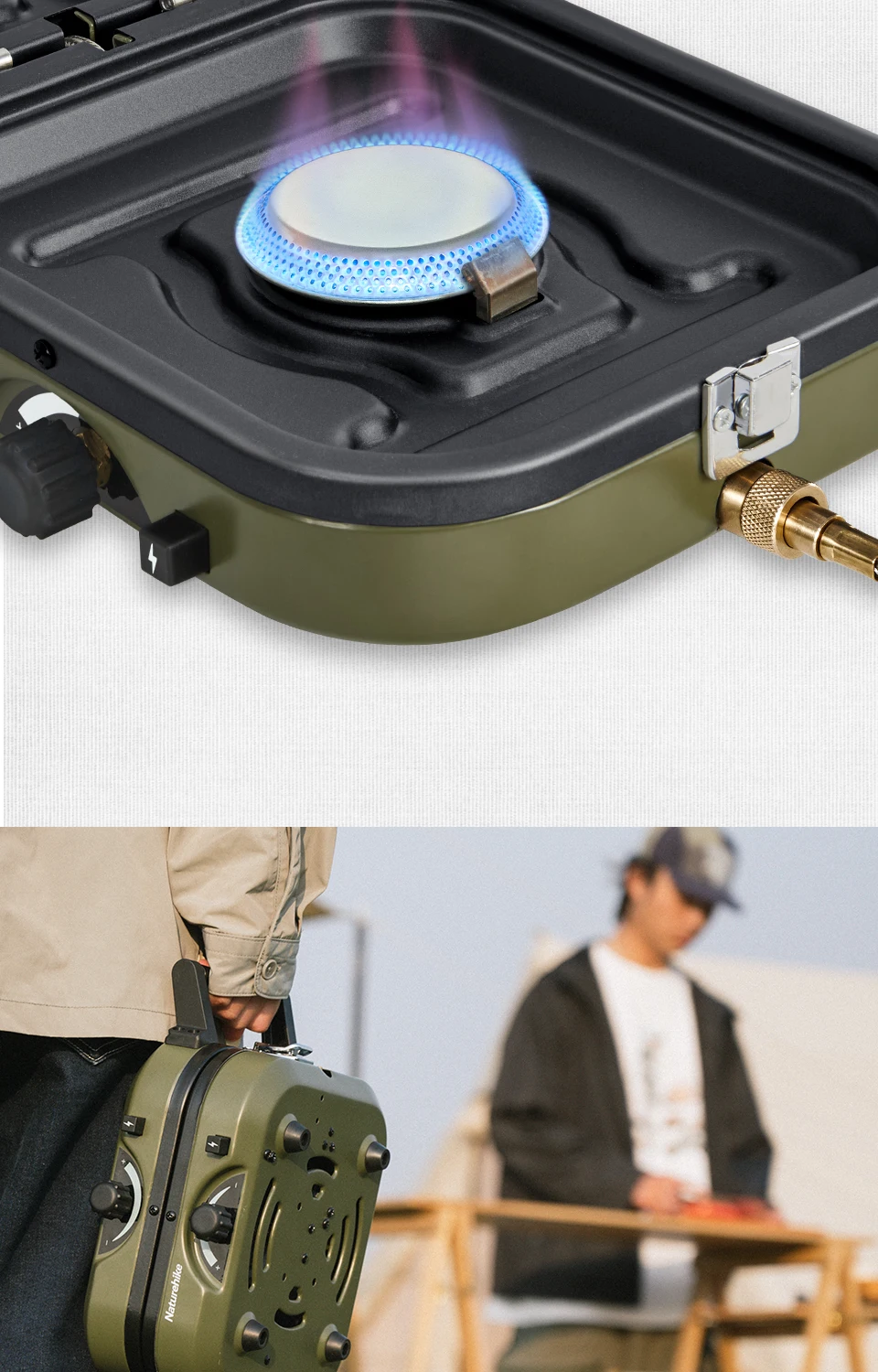 Naturehike Camping Stove 2 Burner Portable High Firepower Folding Camping Gas Burner with Griddle Outdoor Picnic Cooking Set Gas Stove
