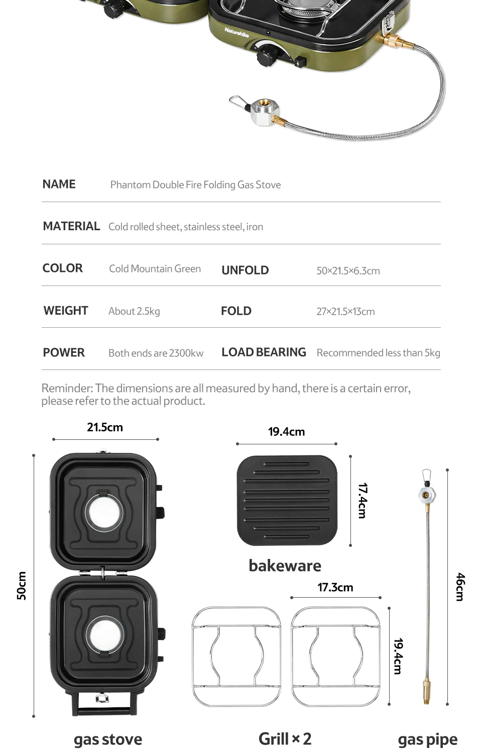 Naturehike Camping Stove 2 Burner Portable High Firepower Folding Camping Gas Burner with Griddle Outdoor Picnic Cooking Set Gas Stove