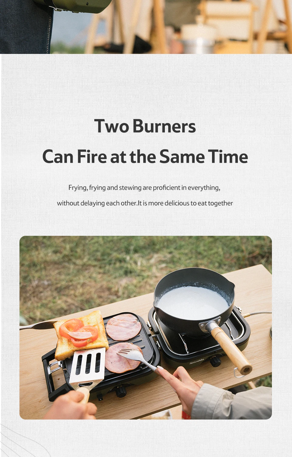 Naturehike Camping Stove 2 Burner Portable High Firepower Folding Camping Gas Burner with Griddle Outdoor Picnic Cooking Set Gas Stove
