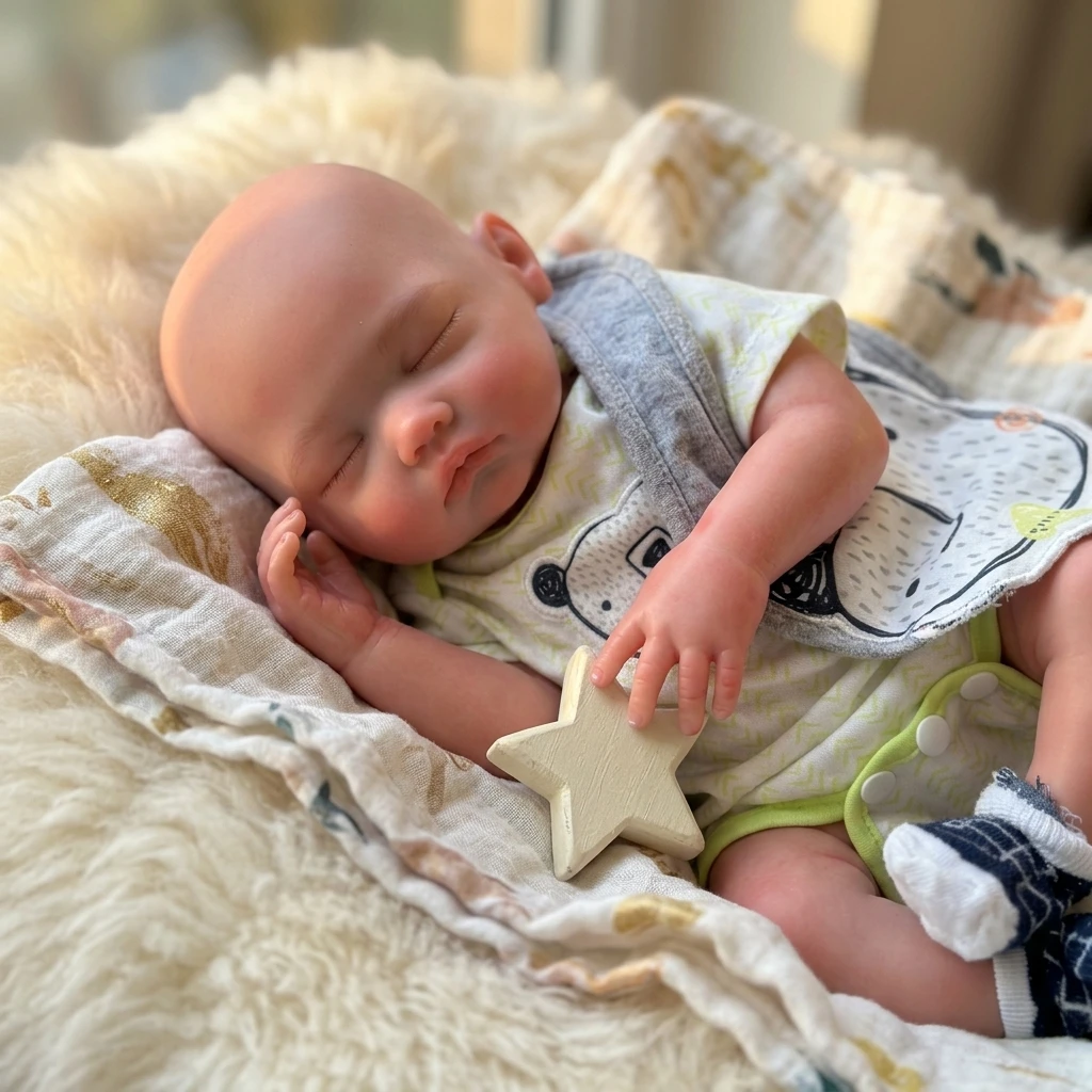 18 Inch Full Body Silicone Reborn Doll Bald Sleeping Closed Eyes Lifelike Newborn Hand Painted Waterproof Collectible Art Ornament for Holiday and Birthday Gifts