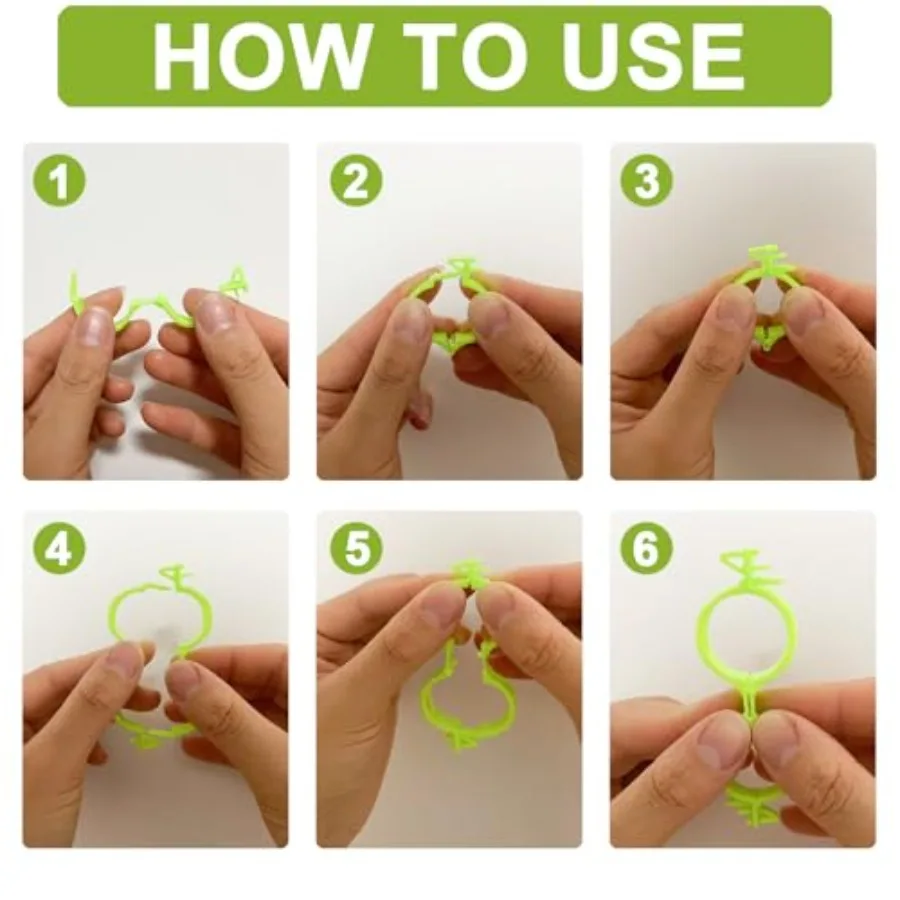 Gardening application, plastic material, bright green color, 150 pcs plant support clips with 3 adjustable ties for tomato, gra