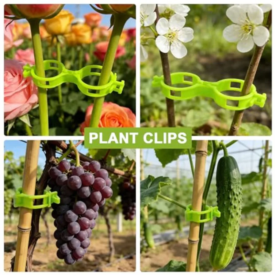 Gardening application, plastic material, bright green color, 150 pcs plant support clips with 3 adjustable ties for tomato, gra