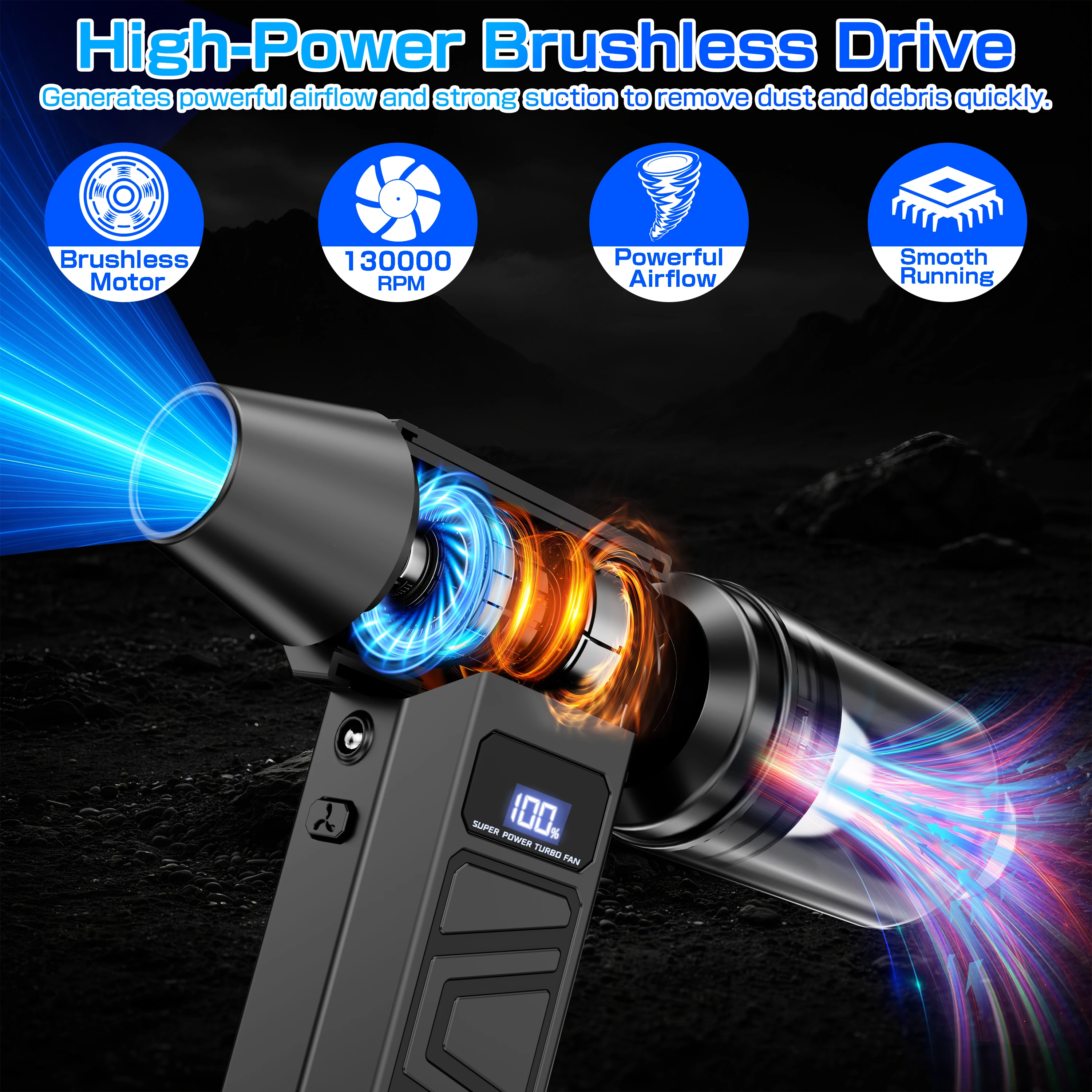 Car Air Duster Vacuum Cleaner Electric Dust Collector Leaf Blower Turbo Fan Cleaning Tools Hair Dryer Auto Accessories for Truck RV SUV Universal