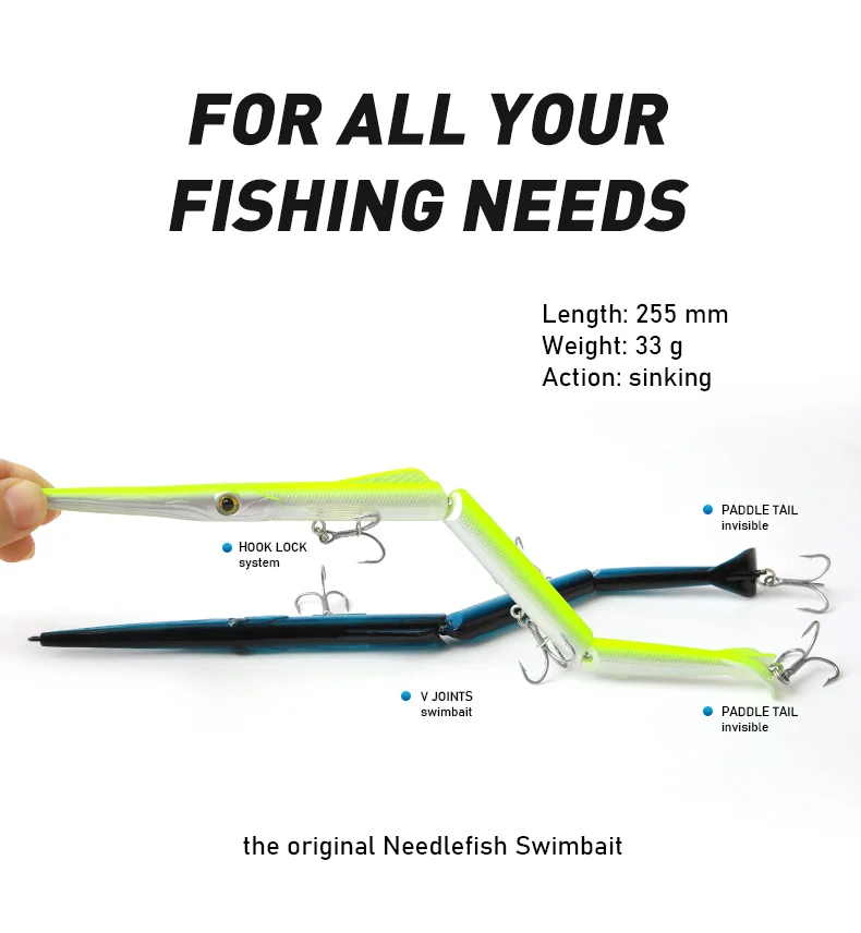 KINGDOM Jointed Pencil Lure Saltwater Fishing Bait, 255mm 33g Sinking Swimbait Hard Lure with Multi Jointed Body & Realistic Action, Long Casting Bait for Striped Bass Snook Tarpon Redfish