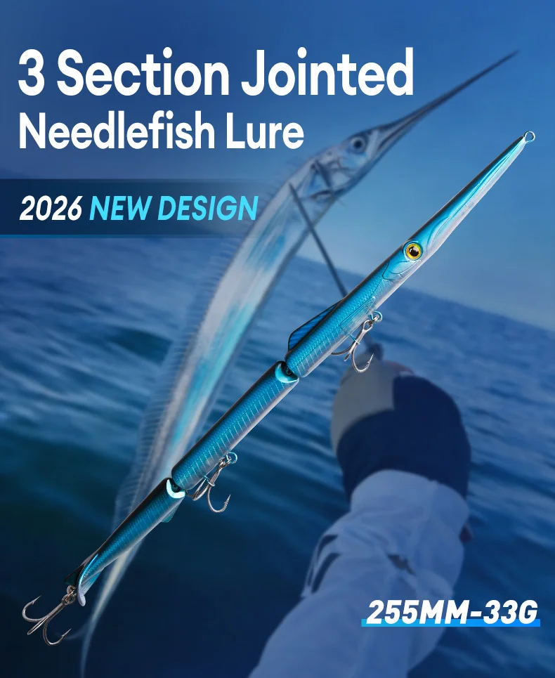 KINGDOM Jointed Pencil Lure Saltwater Fishing Bait, 255mm 33g Sinking Swimbait Hard Lure with Multi Jointed Body & Realistic Action, Long Casting Bait for Striped Bass Snook Tarpon Redfish