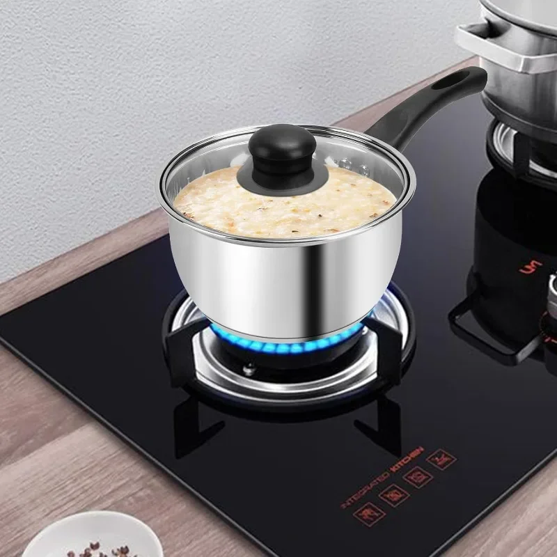 6Pcs Stainless Steel Pot Set Triply Bottom Sauce Pan with Lid 1QT 2QT 3QT Kitchen Cooking Cookware Set
