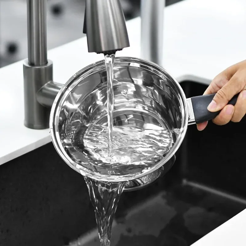 6Pcs Stainless Steel Pot Set Triply Bottom Sauce Pan with Lid 1QT 2QT 3QT Kitchen Cooking Cookware Set