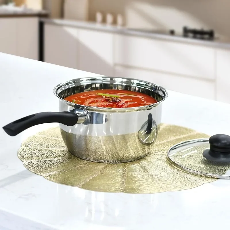 6Pcs Stainless Steel Pot Set Triply Bottom Sauce Pan with Lid 1QT 2QT 3QT Kitchen Cooking Cookware Set