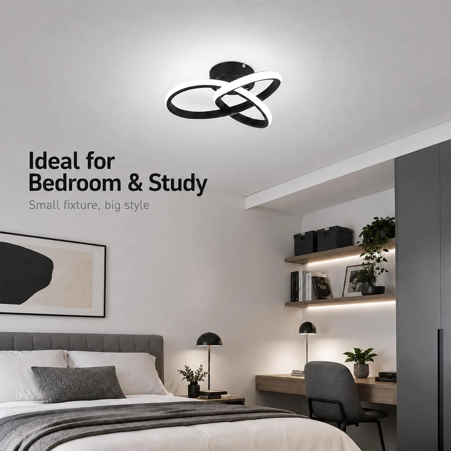 Modern 10-inch Curved LED Semi Flush Mount Ceiling Light,6000K Cool White
