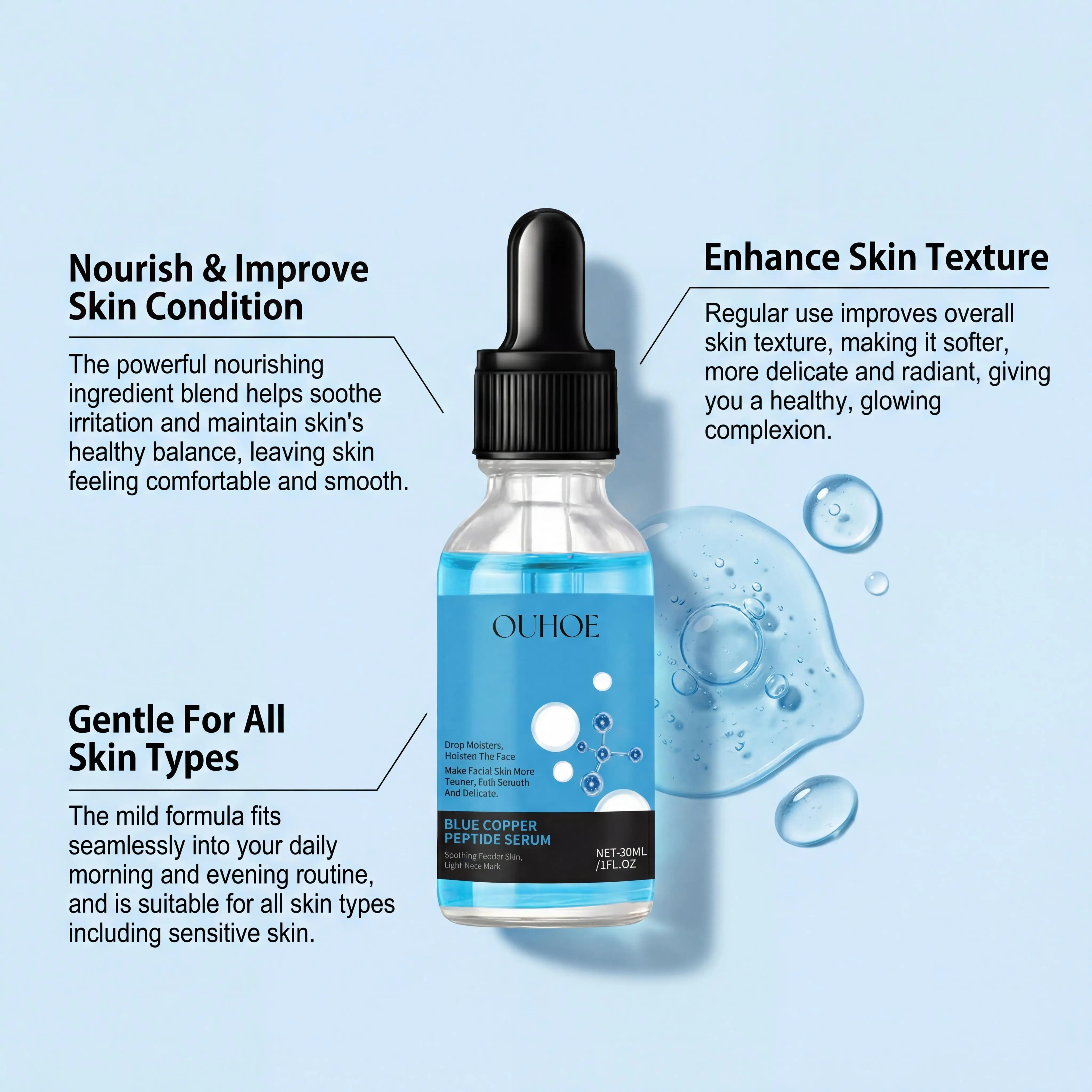 GHK-Cu Copper Peptide Face Serum with Hyaluronic Acid Anti-Aging Moisturizer Fine Lines Firming Skin Elasticity Hydrating Facial Serum