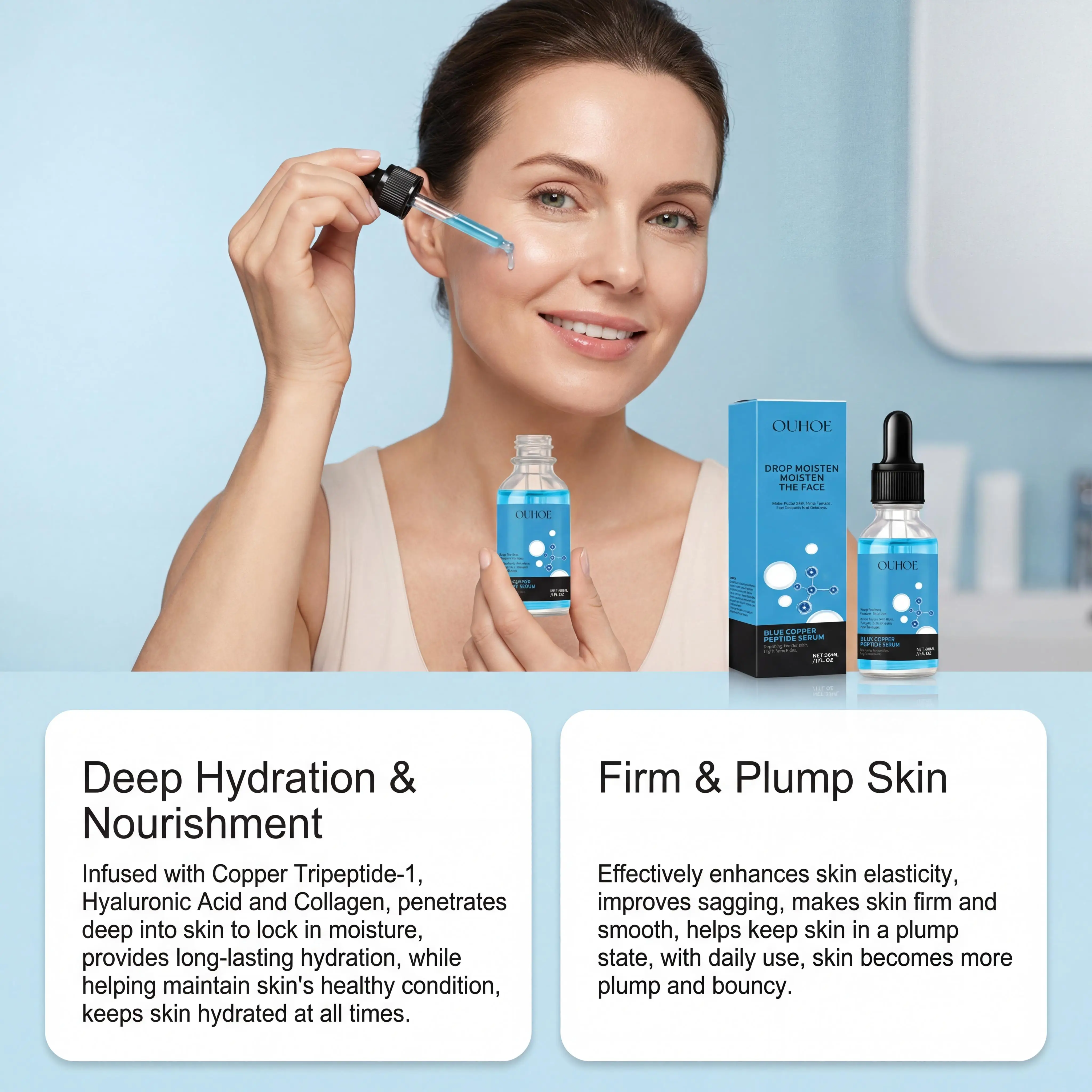 GHK-Cu Copper Peptide Face Serum with Hyaluronic Acid Anti-Aging Moisturizer Fine Lines Firming Skin Elasticity Hydrating Facial Serum