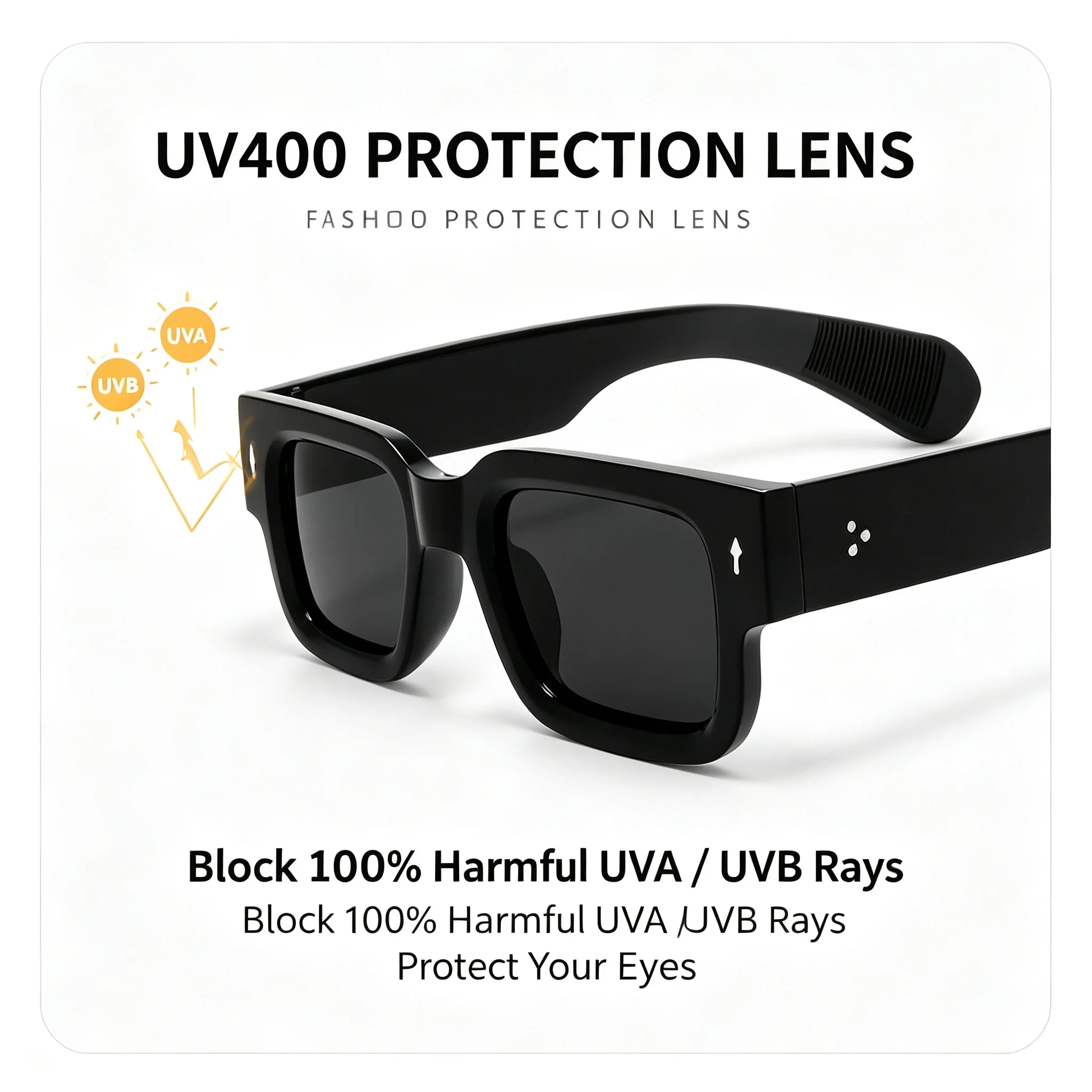 Thick Square Frame Sunglasses UV400 Protection Men Women Retro Black Shades 100% UVA UVB Blocking Eyewear For Beach Travel Street Fashion