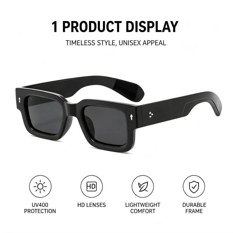 Thick Square Frame Sunglasses UV400 Protection Men Women Retro Black Shades 100% UVA UVB Blocking Eyewear For Beach Travel Street Fashion
