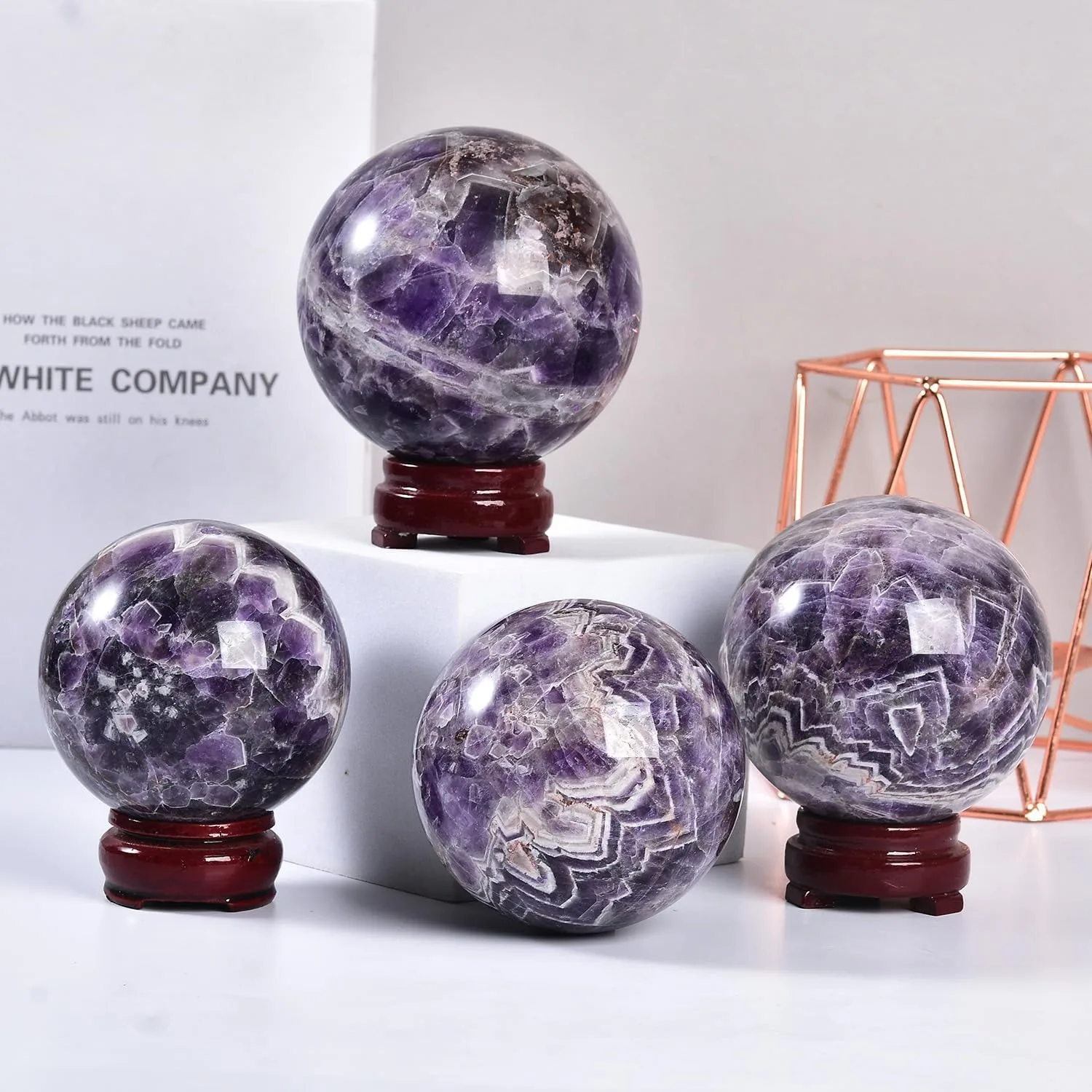 6-7cm Natural Amethyst Crystal Sphere Ball with Wooden Stand Polished Reiki Healing Chakra Stone for Meditation Yoga Feng Shui Home Office Desk Decor Living Room Bookshelf Display Birthday Gift for Women Men Crystal Lover Collection