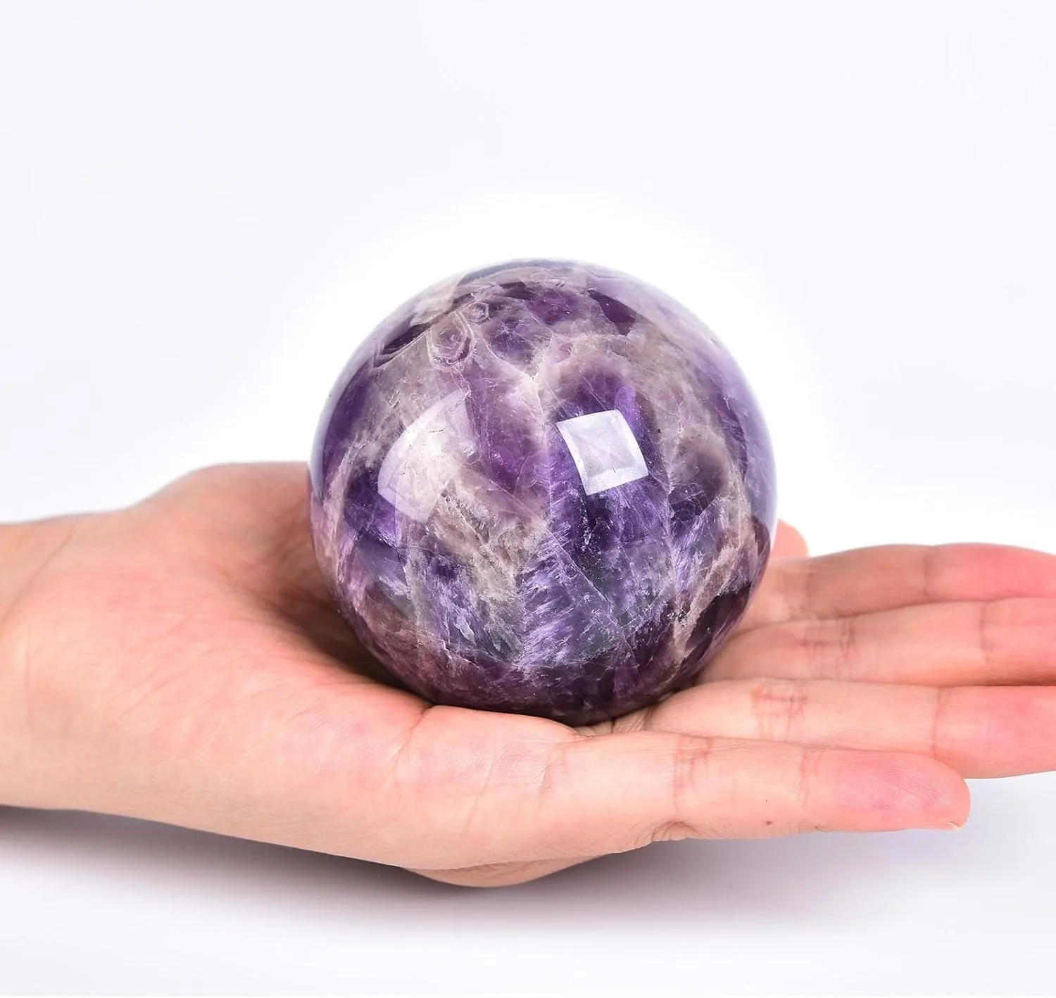 6-7cm Natural Amethyst Crystal Sphere Ball with Wooden Stand Polished Reiki Healing Chakra Stone for Meditation Yoga Feng Shui Home Office Desk Decor Living Room Bookshelf Display Birthday Gift for Women Men Crystal Lover Collection