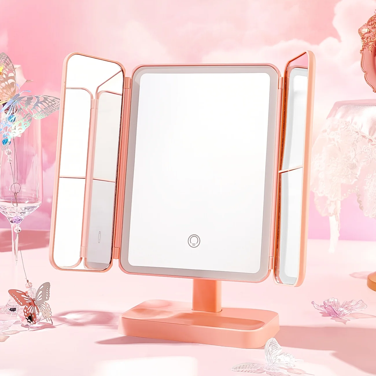 18Pcs Colored Glaze Butterfly Makeup Gift Set with Premium Lighted Makeup Mirror, Full Kit Includes Eyeshadow Blush Lip Palette, Complete Starter Makeup Kit, Valentine & Birthday Gift for Girlfriend & Wife