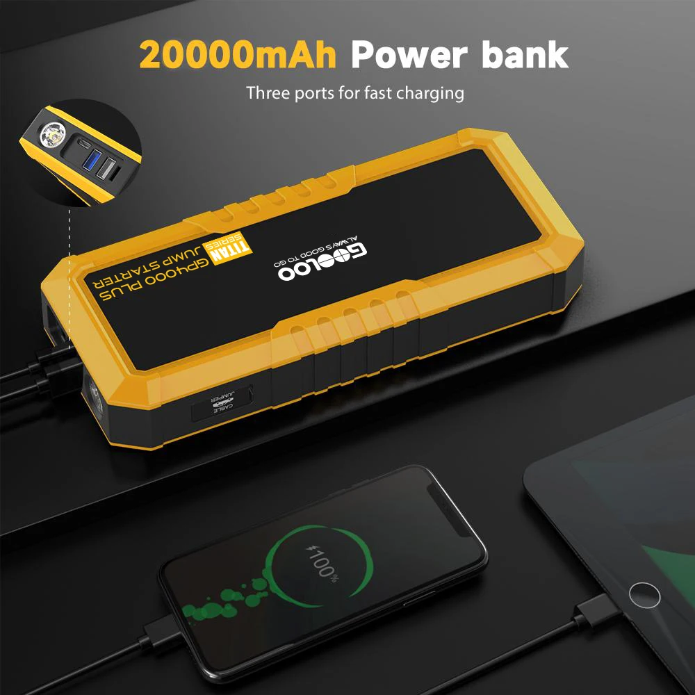 GOOLOO GP4000 Plus Portable Jump Starter 4000A Peak 12V Car Battery Starter with USB QC 3.0 LED Flashlight And Overheating Protection