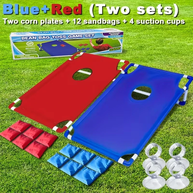 Portable Outdoor Bean Bag Toss Game Set with 12 Pcs Bean Bags, Red & Blue Cornhole Boards, Gift Box Packaging, for Camping Backyard Indoor Party Beach, Ideal Holiday Gift & Party Supplies