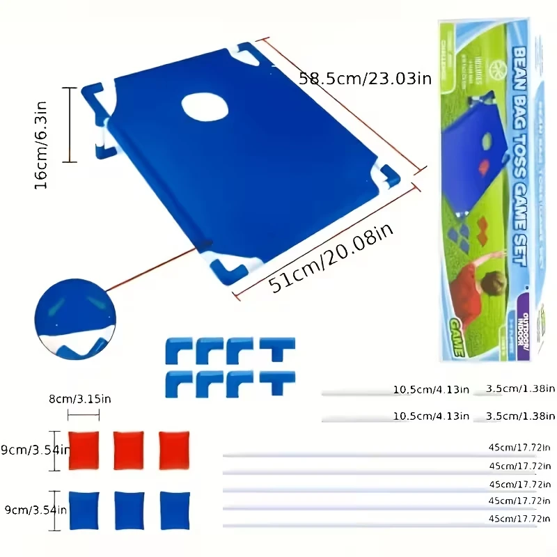 Portable Outdoor Bean Bag Toss Game Set with 12 Pcs Bean Bags, Red & Blue Cornhole Boards, Gift Box Packaging, for Camping Backyard Indoor Party Beach, Ideal Holiday Gift & Party Supplies