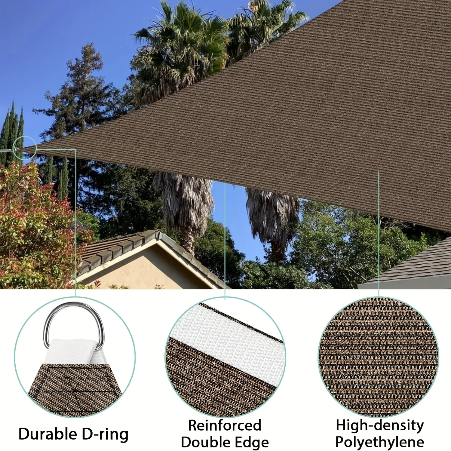 16' X 16' X 16' Sun Shade Sail Triangle Canopy, Permeable Shade Cloth Fabric Sunlight Block Patio Cover HDPE Deck Awning
