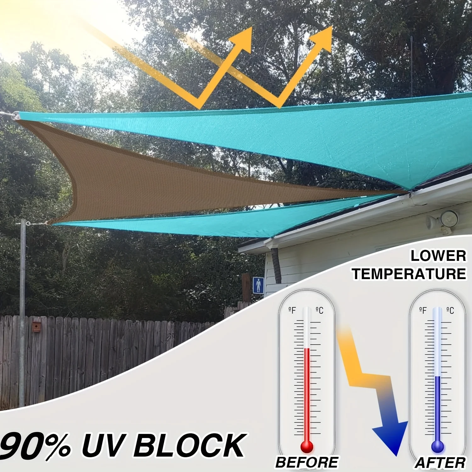 16' X 16' X 16' Sun Shade Sail Triangle Canopy, Permeable Shade Cloth Fabric Sunlight Block Patio Cover HDPE Deck Awning