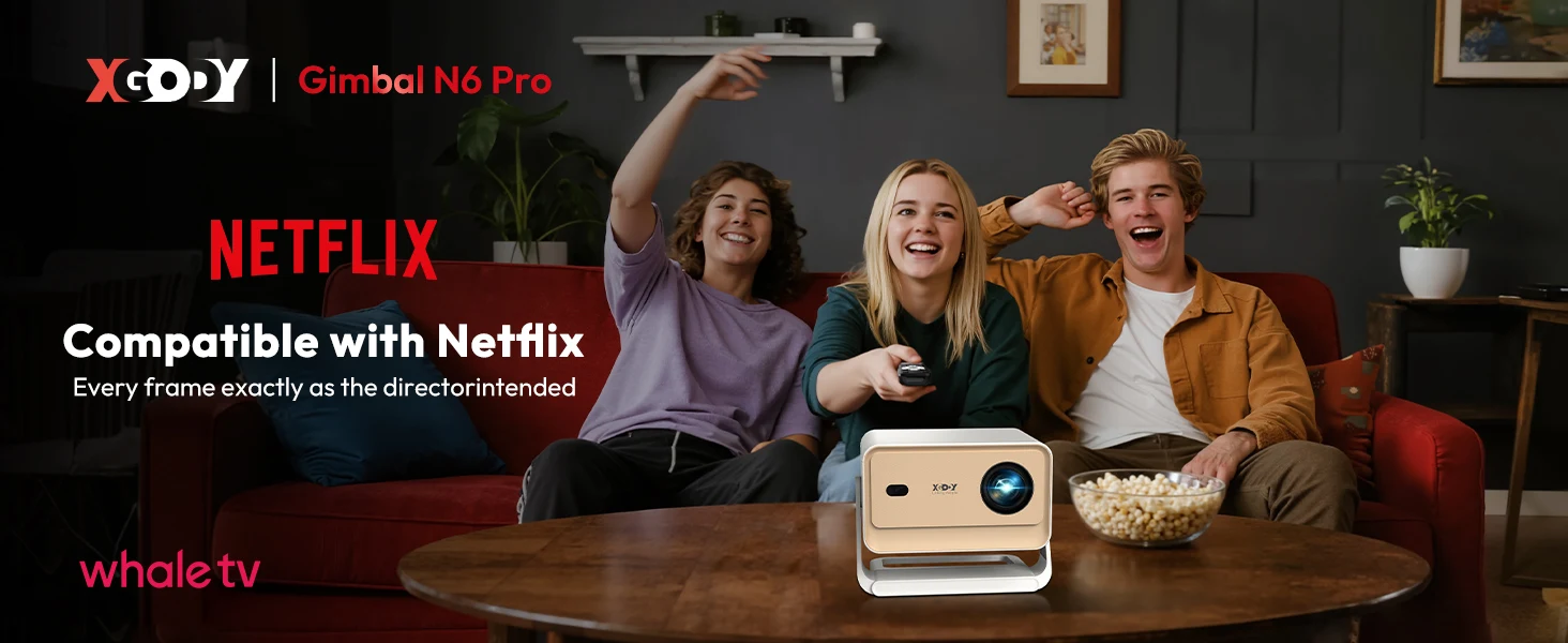 XGODY N6 Pro 700 ANSI Lumens Smart Projector, Netflix Licensed, Prime Video & YouTube Supported, Native 1080P FHD with HDR10, Auto Focus & Auto Screen Alignment, Wi-Fi 6 & Bluetooth 5.4, Home Theater LED Projector for Indoor & Outdoor Entertainment