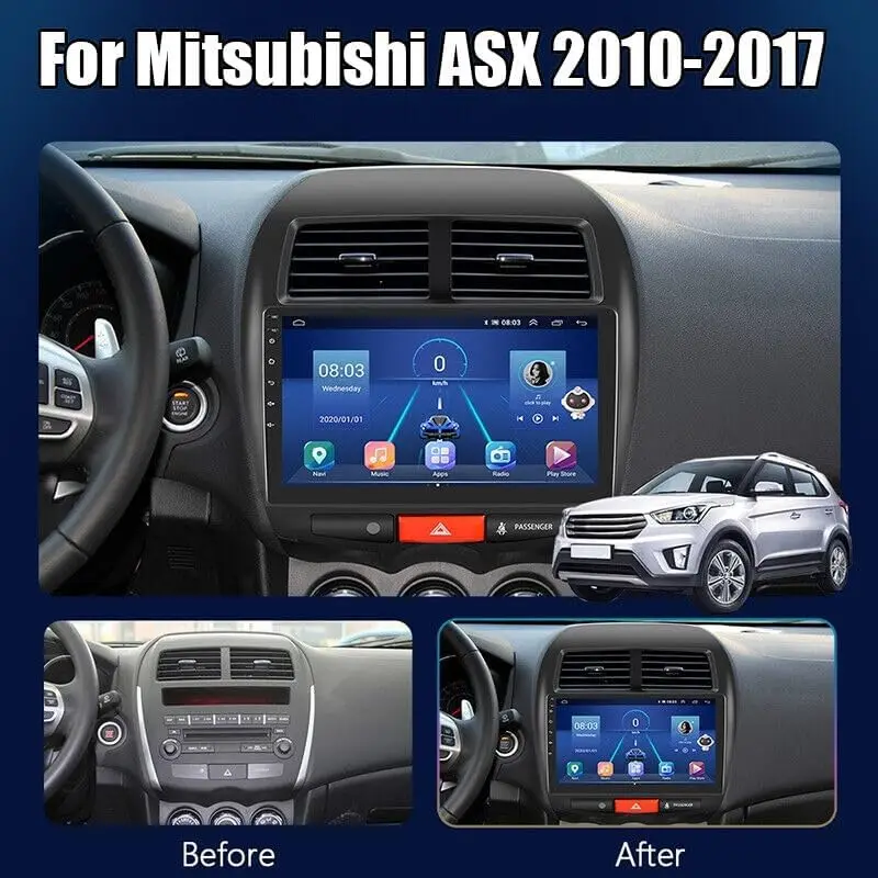 Android 13 Car Stereo GPS Navigation Head Unit 2+32G for Mitsubishi ASX 2010-2017 with Carplay Android Auto 10in Radio with Bluetooth WiFi FM/RDS SWC Split Screen + 4Led Backup Cam