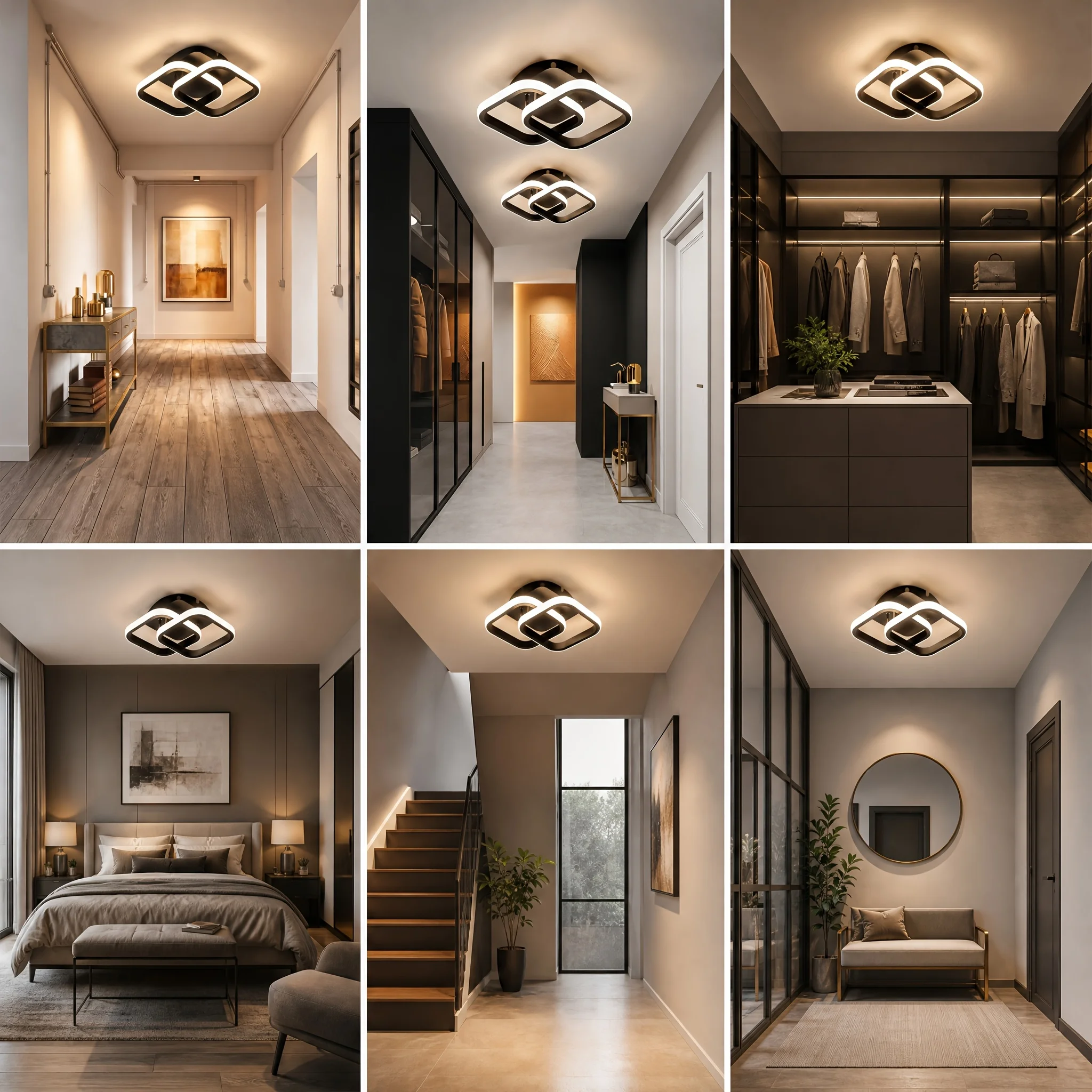 Modern Ceiling Light Small LED Asile Lamp Corridor Lights Square Ceiling Lamp Lighting Fixtures 3-Color Dimming for Bedroom Kitchen Living Room Study Hallway White Black Ceiling Lamp for Dining Room