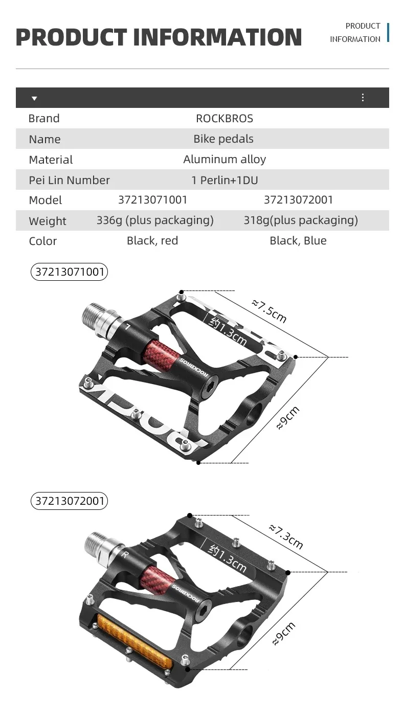 ROCKBROS Bicycle Pedals Alloy Bearings Cycling Pedals Platform Bike Flat Pedal Pedals Reflective Anti-slip MTB Bike Accessories