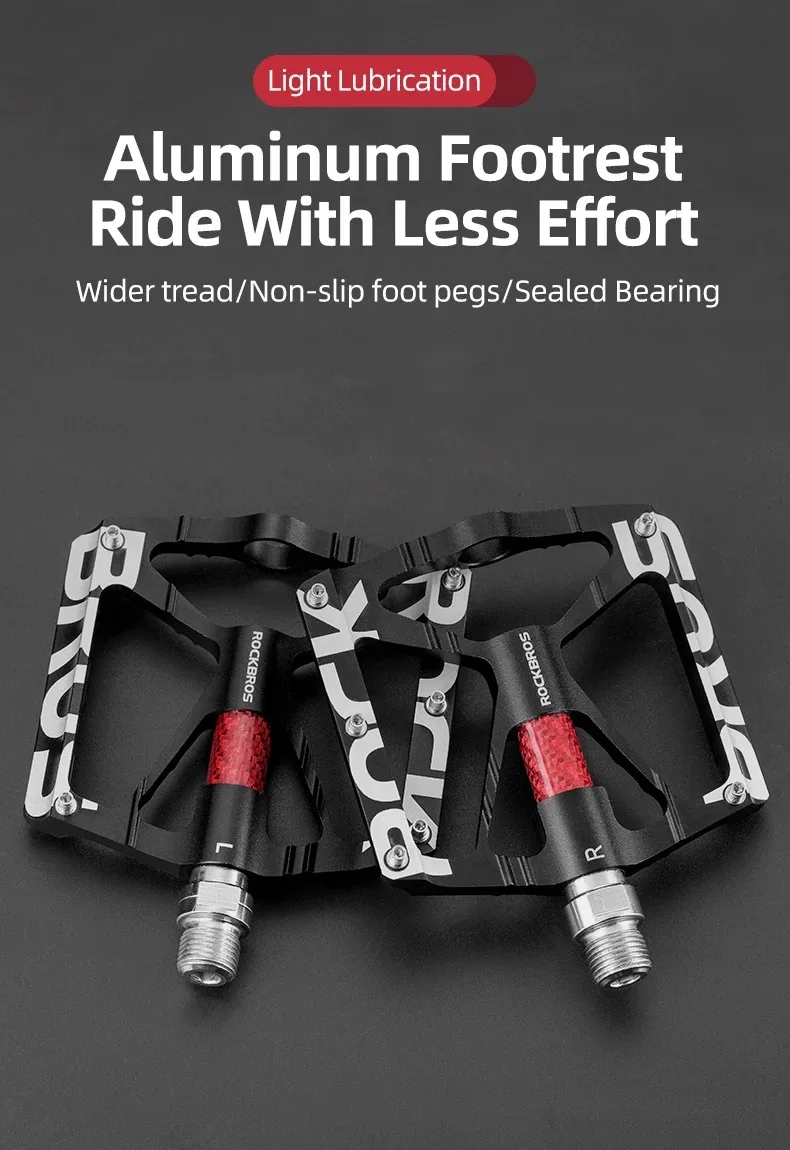 ROCKBROS Bicycle Pedals Alloy Bearings Cycling Pedals Platform Bike Flat Pedal Pedals Reflective Anti-slip MTB Bike Accessories
