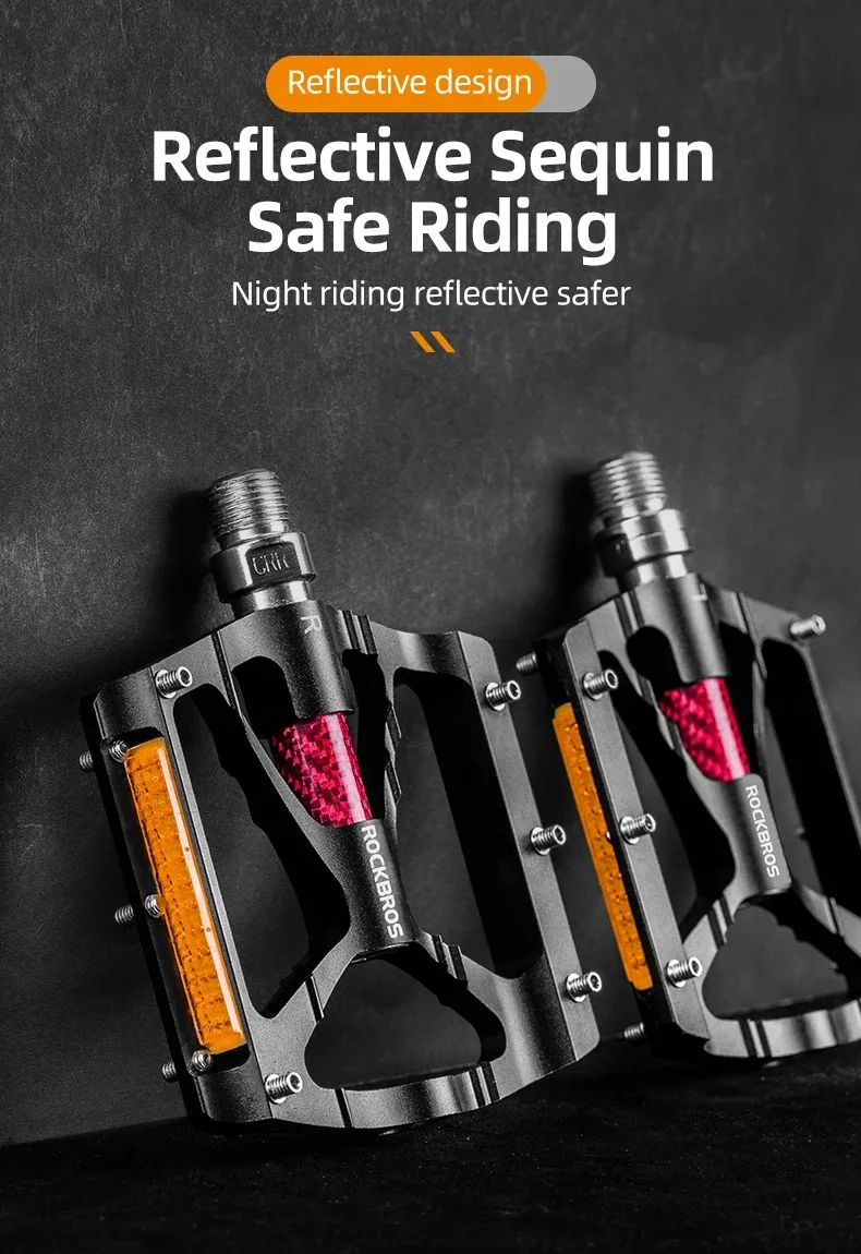 ROCKBROS Bicycle Pedals Alloy Bearings Cycling Pedals Platform Bike Flat Pedal Pedals Reflective Anti-slip MTB Bike Accessories