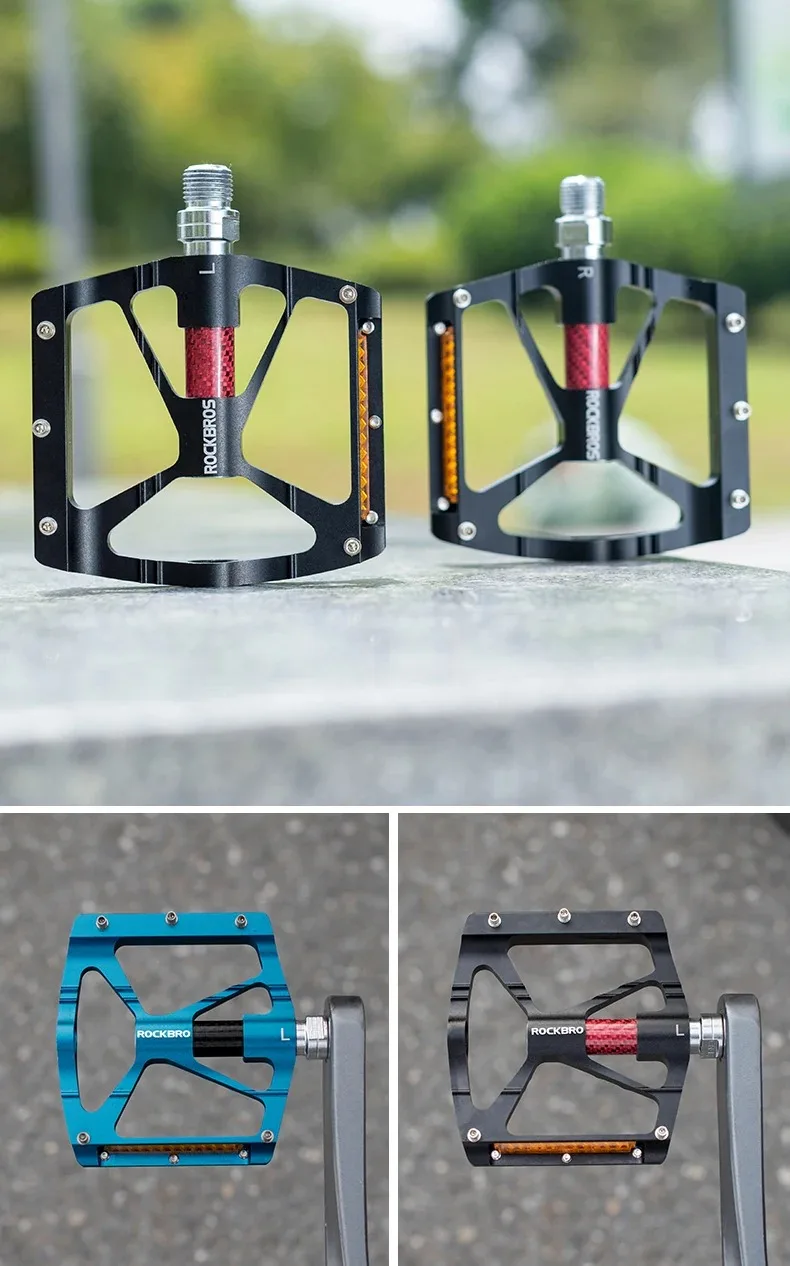 ROCKBROS Bicycle Pedals Alloy Bearings Cycling Pedals Platform Bike Flat Pedal Pedals Reflective Anti-slip MTB Bike Accessories