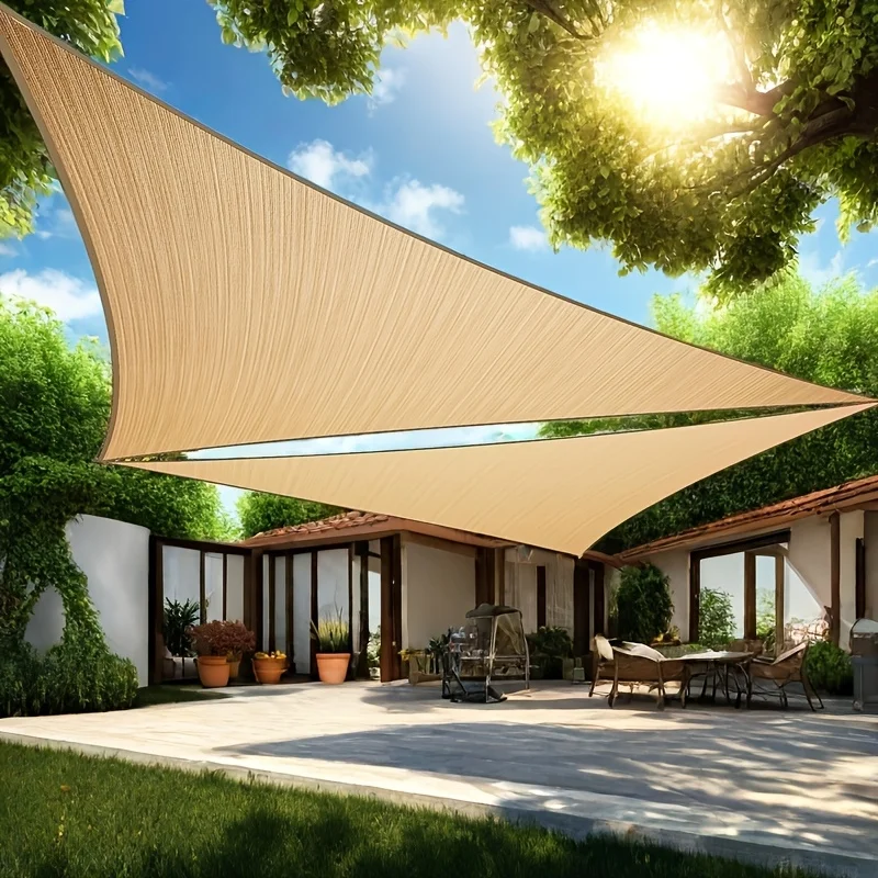 Sun Shade Sail, 12'x12'x12' Triangle Shade Cloth, Curved Edged Commercial Grade 185GSM Permeable Outdoor Shade Cloth for Deck