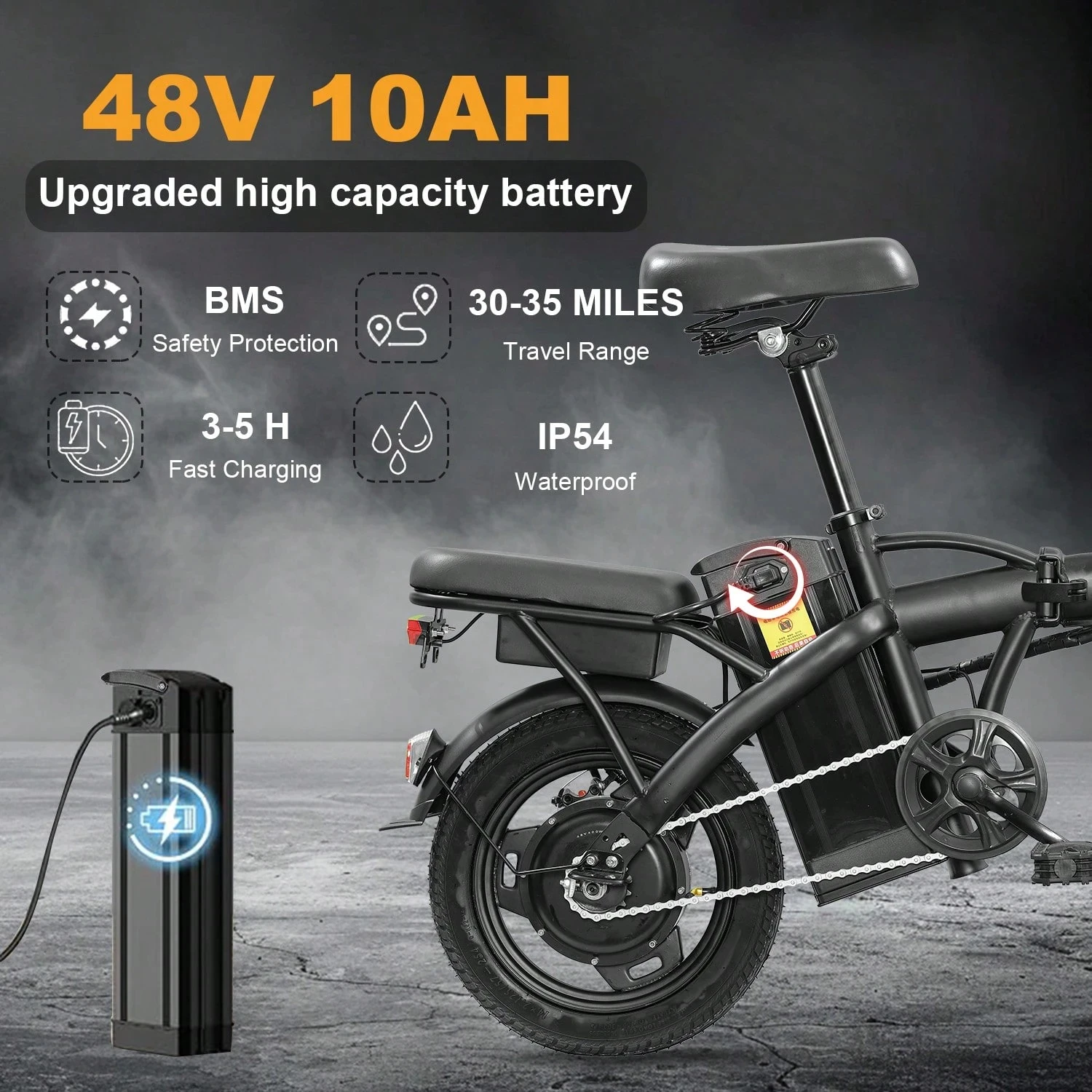 500W Peak Foldable Electric Bicycle 48V 10.4AH Lithium Battery 23MPH Max Speed Dual Disc Brake Front‑Rear Light Adult Folding Ebike for Travel
