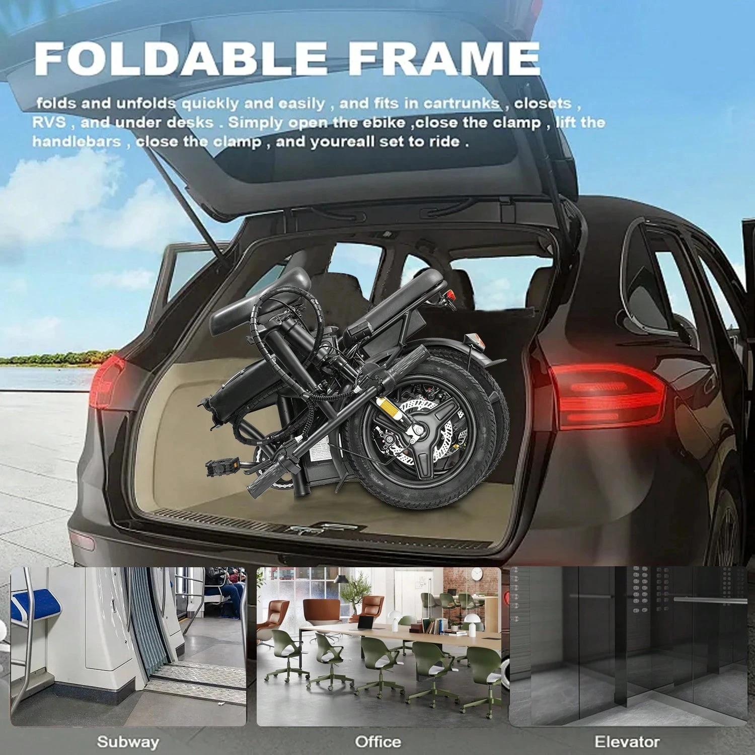 500W Peak Foldable Electric Bicycle 48V 10.4AH Lithium Battery 23MPH Max Speed Dual Disc Brake Front‑Rear Light Adult Folding Ebike for Travel