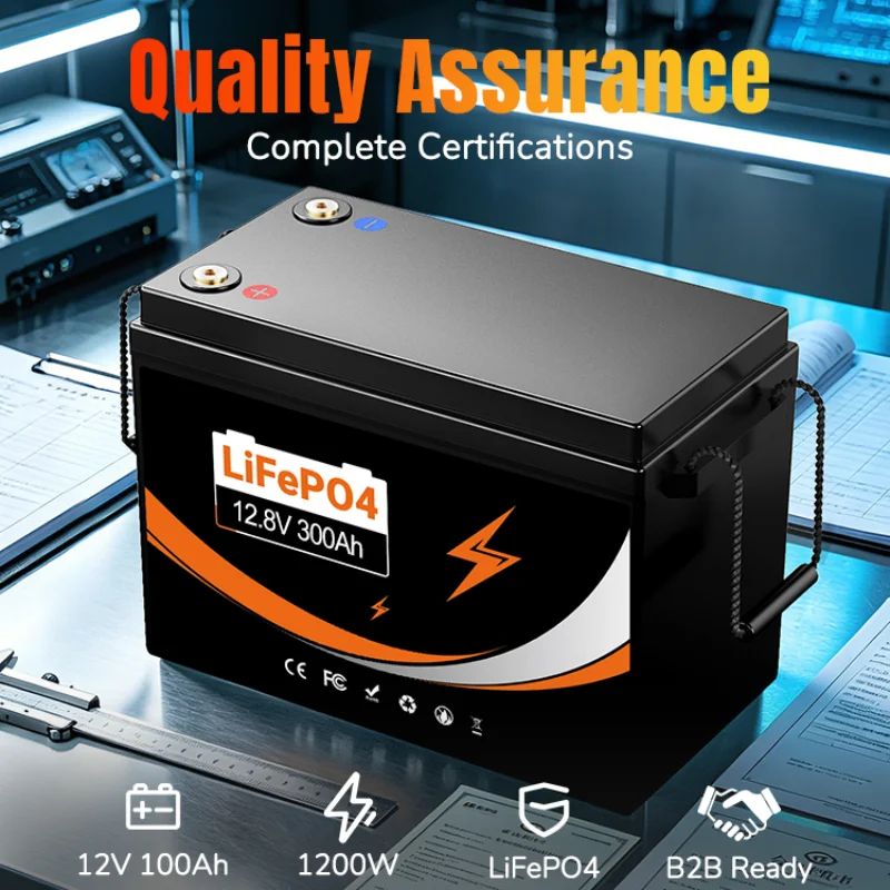 300AH LiFePO4 Battery 12V 100AH Lithium Iron Phosphate for RV Campers Golf Carts Off-Road Vehicles Solar Wind Energy Storage Rechargeable Power Solution NO Charger