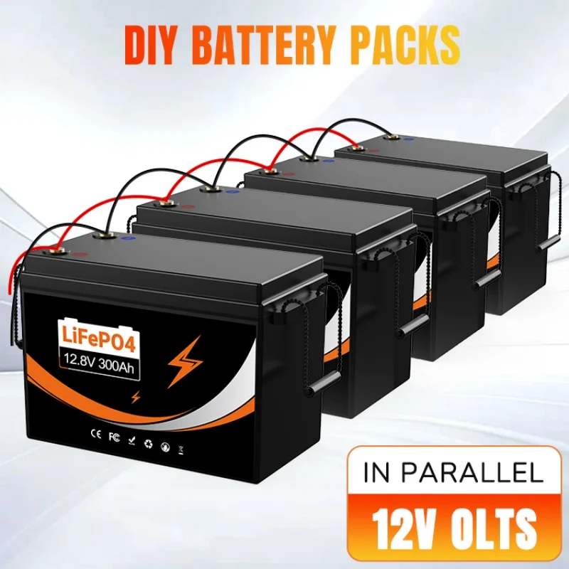 300AH LiFePO4 Battery 12V 100AH Lithium Iron Phosphate for RV Campers Golf Carts Off-Road Vehicles Solar Wind Energy Storage Rechargeable Power Solution NO Charger