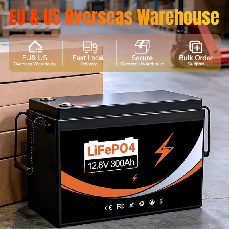 300AH LiFePO4 Battery 12V 100AH Lithium Iron Phosphate for RV Campers Golf Carts Off-Road Vehicles Solar Wind Energy Storage Rechargeable Power Solution NO Charger