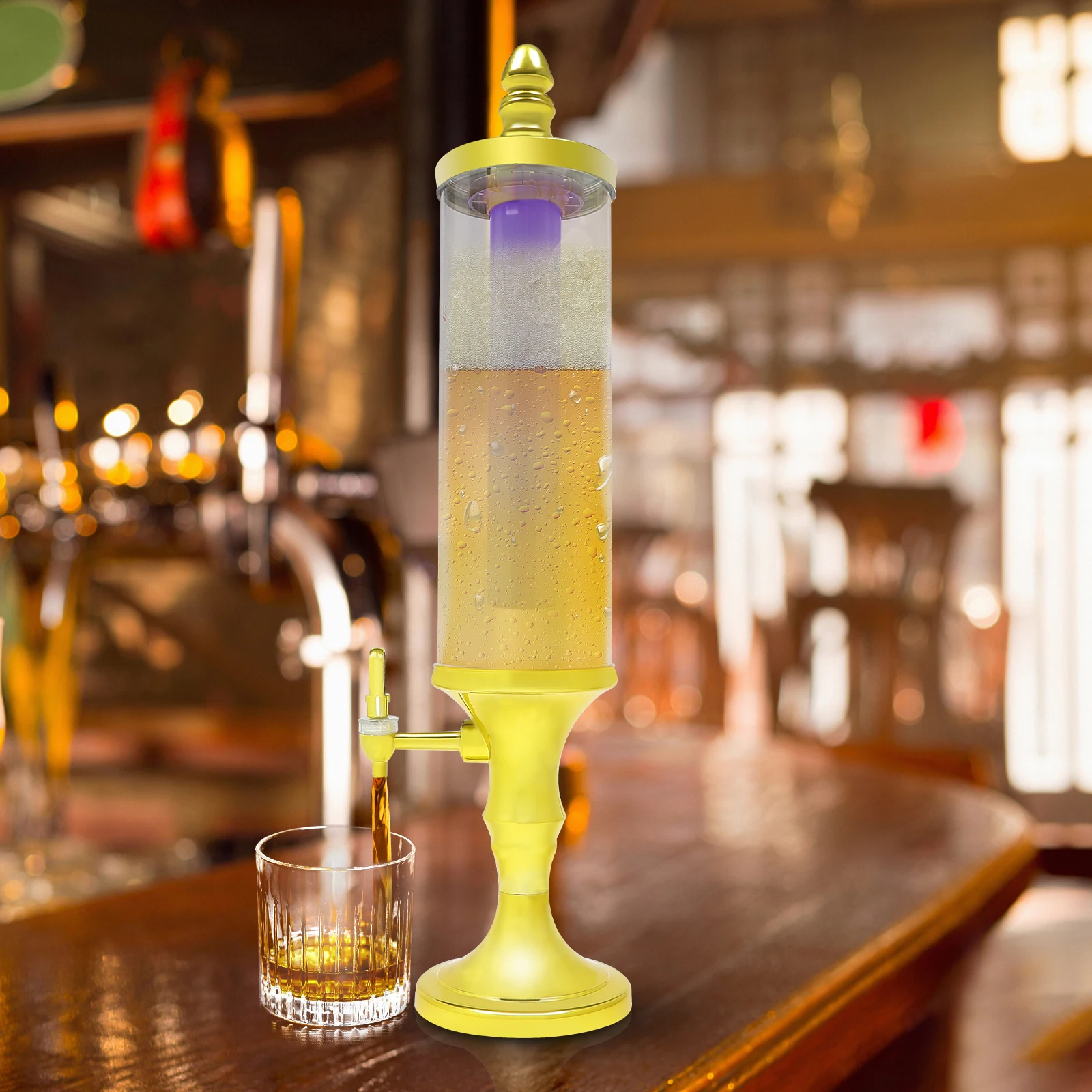 3L Beer Tower Dispenser ABS Tabletop Beer Dispensers with Light for Liquor and Juice Parties Pubs Restaurants