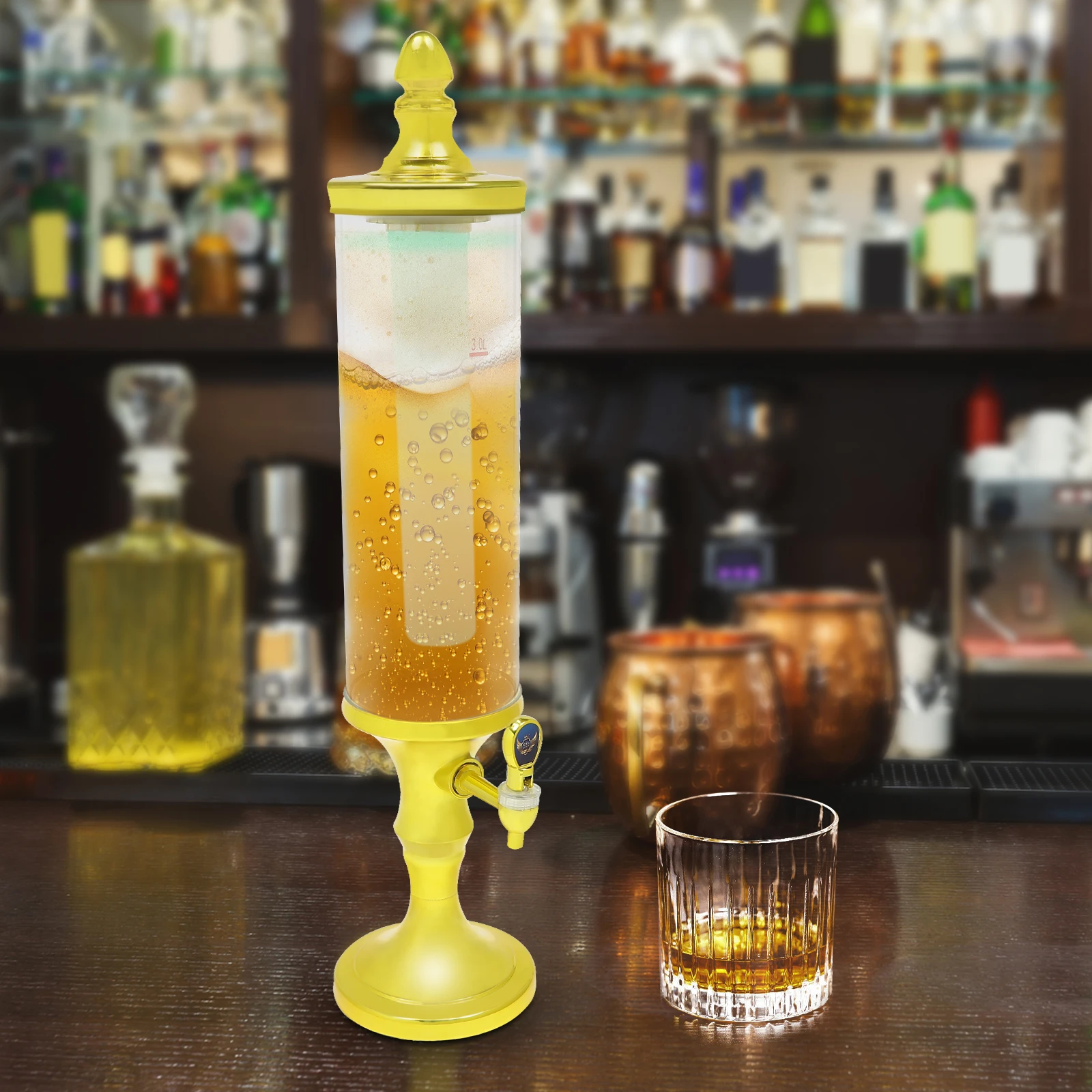 3L Beer Tower Dispenser ABS Tabletop Beer Dispensers with Light for Liquor and Juice Parties Pubs Restaurants
