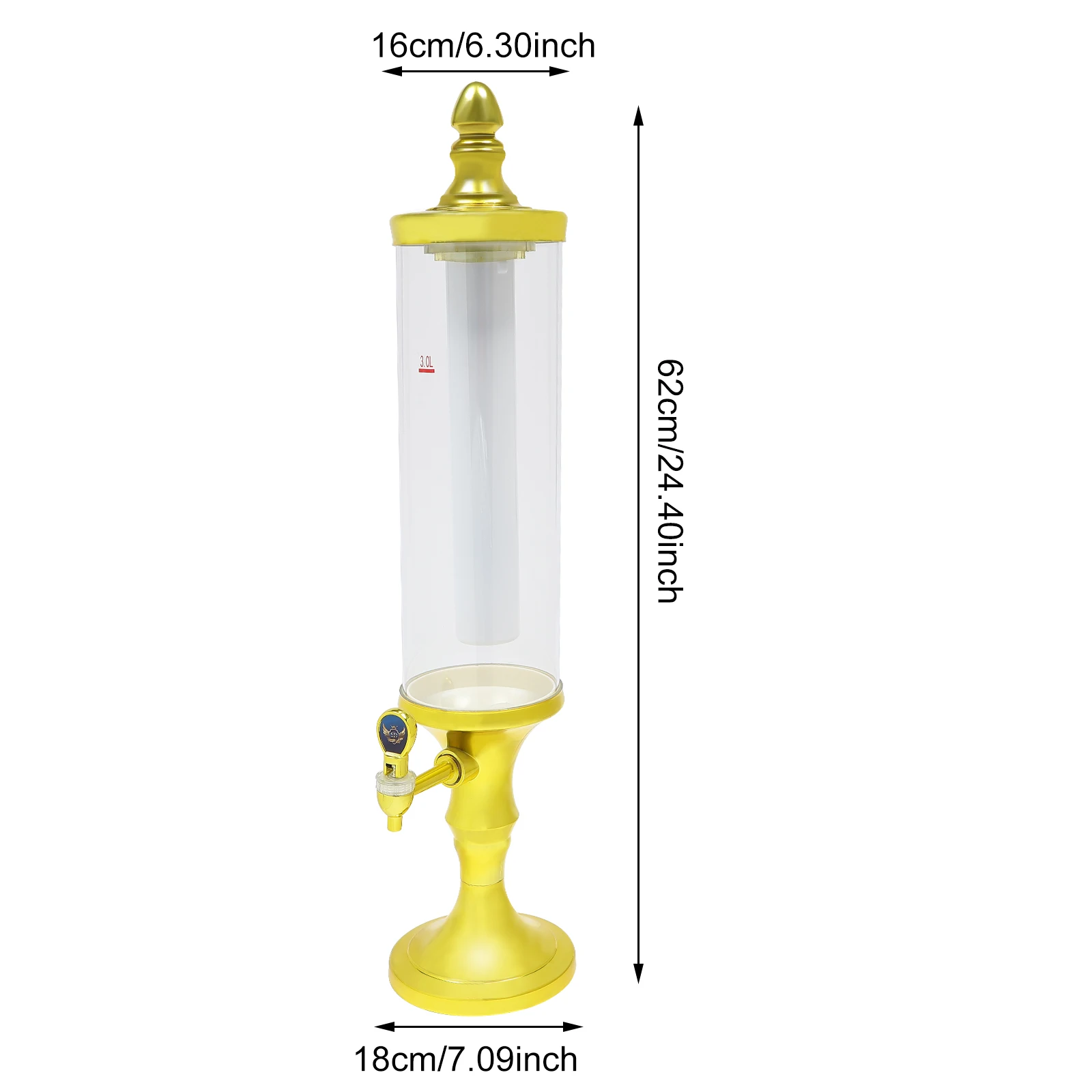 3L Beer Tower Dispenser ABS Tabletop Beer Dispensers with Light for Liquor and Juice Parties Pubs Restaurants