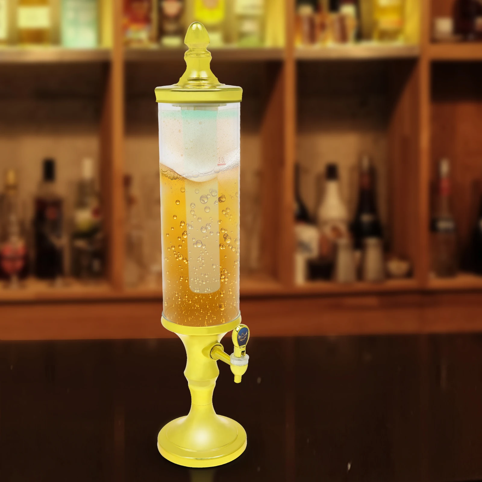 3L Beer Tower Dispenser ABS Tabletop Beer Dispensers with Light for Liquor and Juice Parties Pubs Restaurants