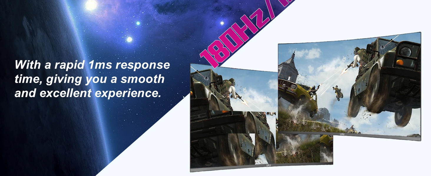 LXZ 27 inch Curved Gaming Monitor, 180Hz Monitor FHD 1080P, Built-in Speaker, Frameless 1800R Computer Display with FreeSync Technology, Wall Mountable, Christmas Gifts for Men and Women, Advent Gifts, Gaming Accessories