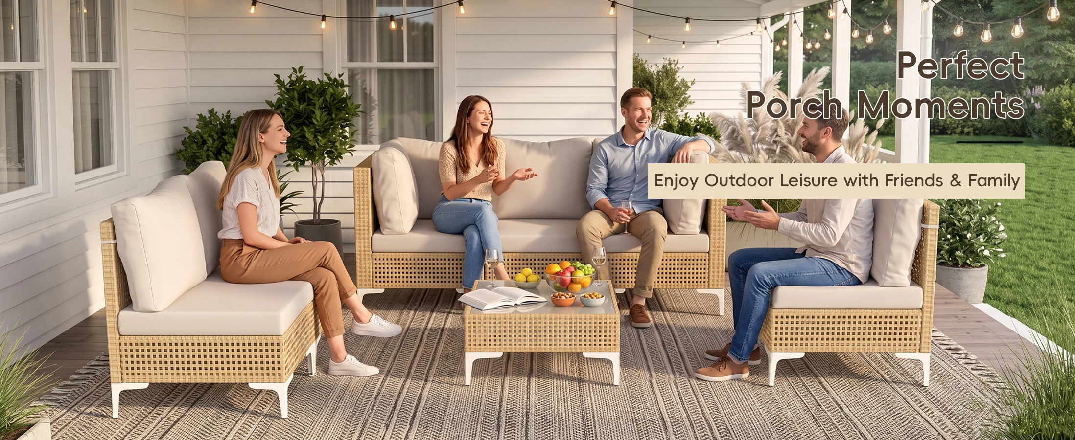 Boho Outdoor Patio Furniture Set with Non-Slip Cushions - 7 Piece