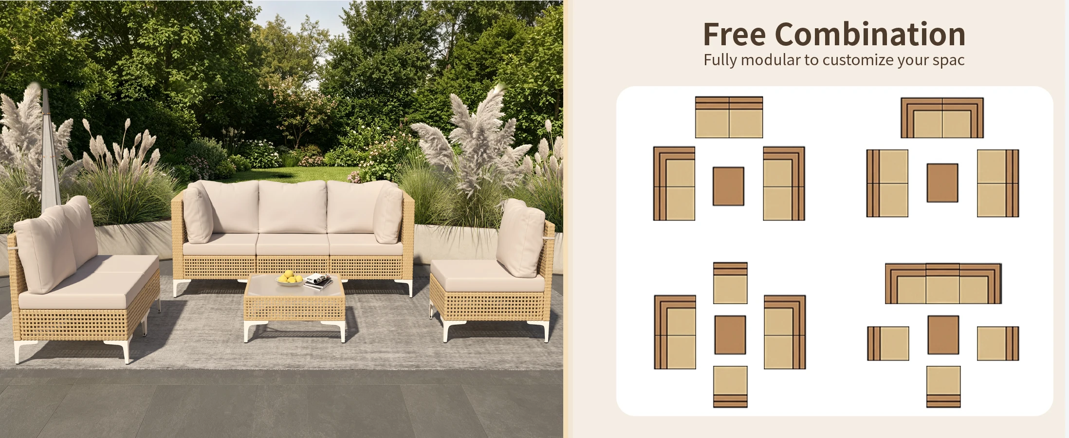 Boho Outdoor Patio Furniture Set with Non-Slip Cushions - 7 Piece