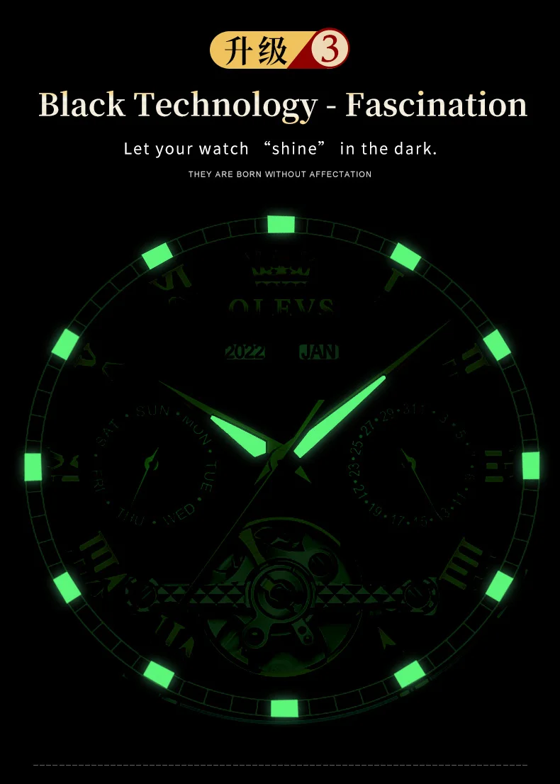 OLEVS 6607 Brand original authentic watches for man luxury Gift Box Steel belt multifunctional mechanical men's watch