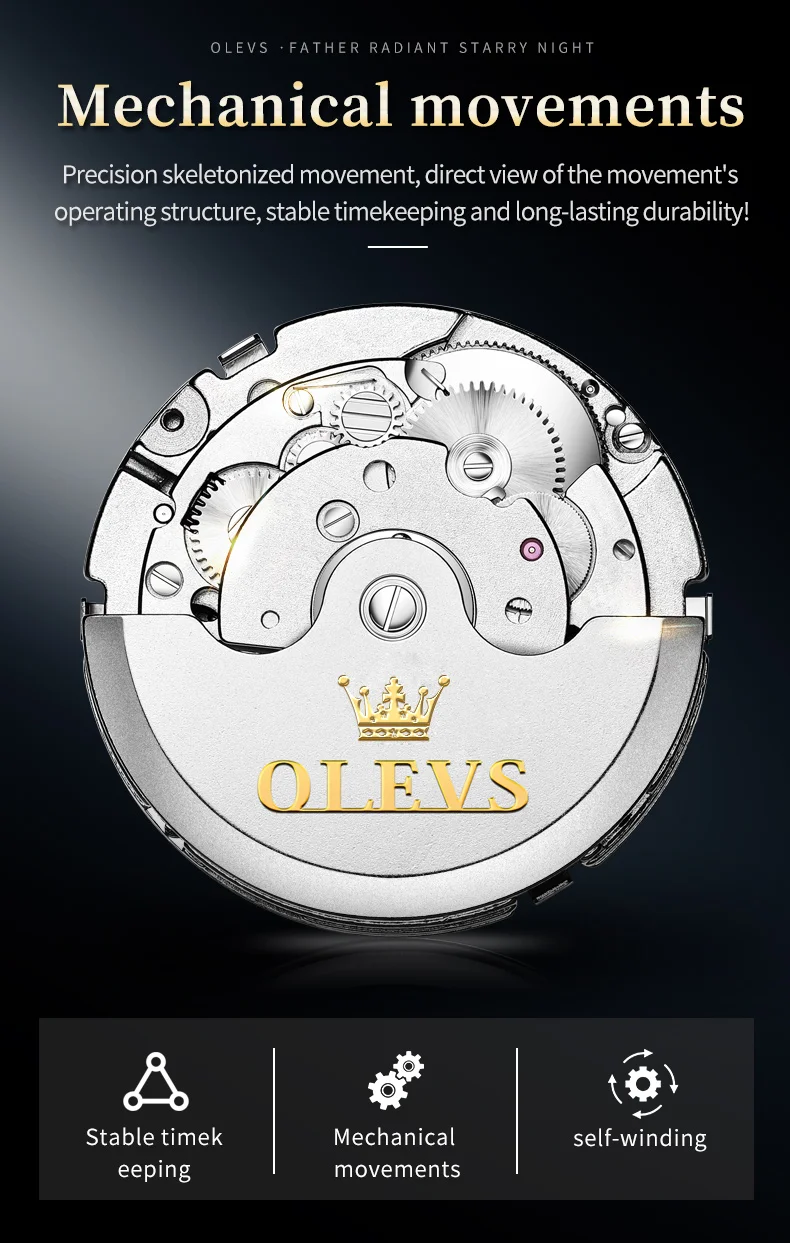 OLEVS 6607 Brand original authentic watches for man luxury Gift Box Steel belt multifunctional mechanical men's watch
