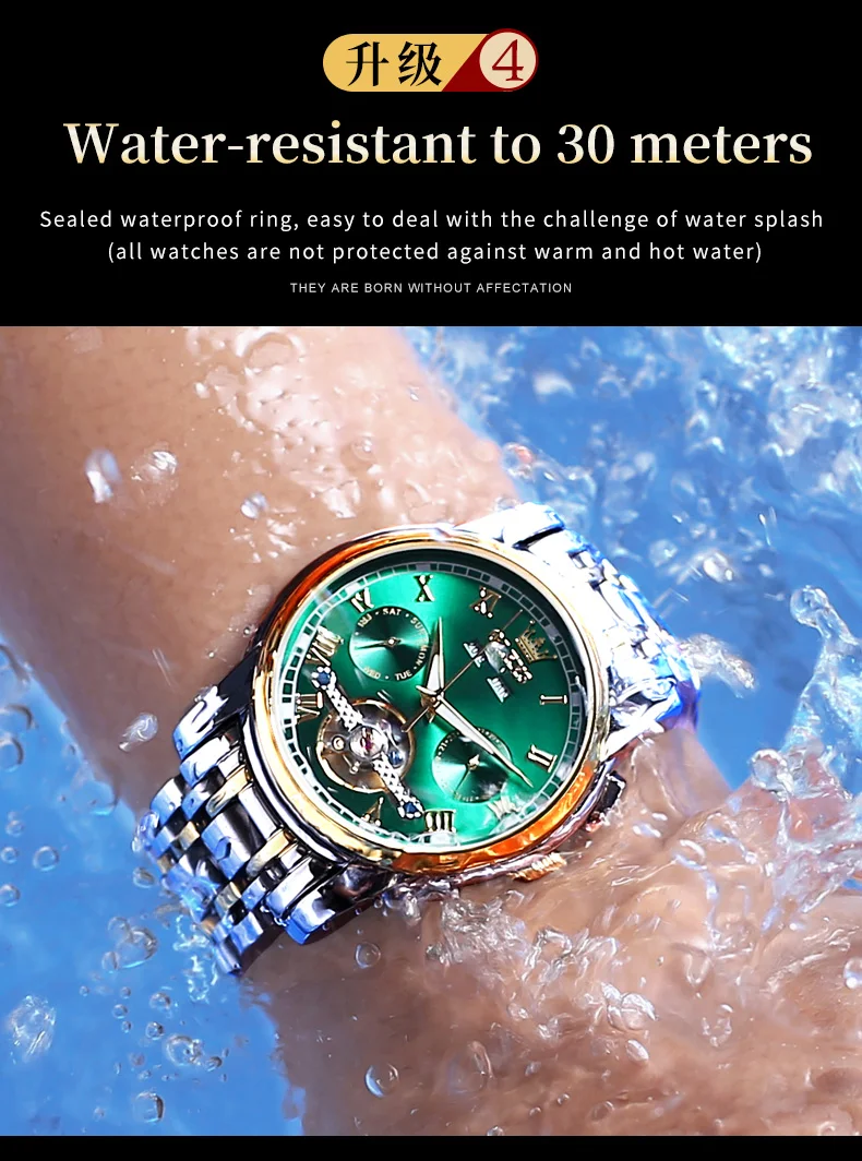 OLEVS 6607 Brand original authentic watches for man luxury Gift Box Steel belt multifunctional mechanical men's watch