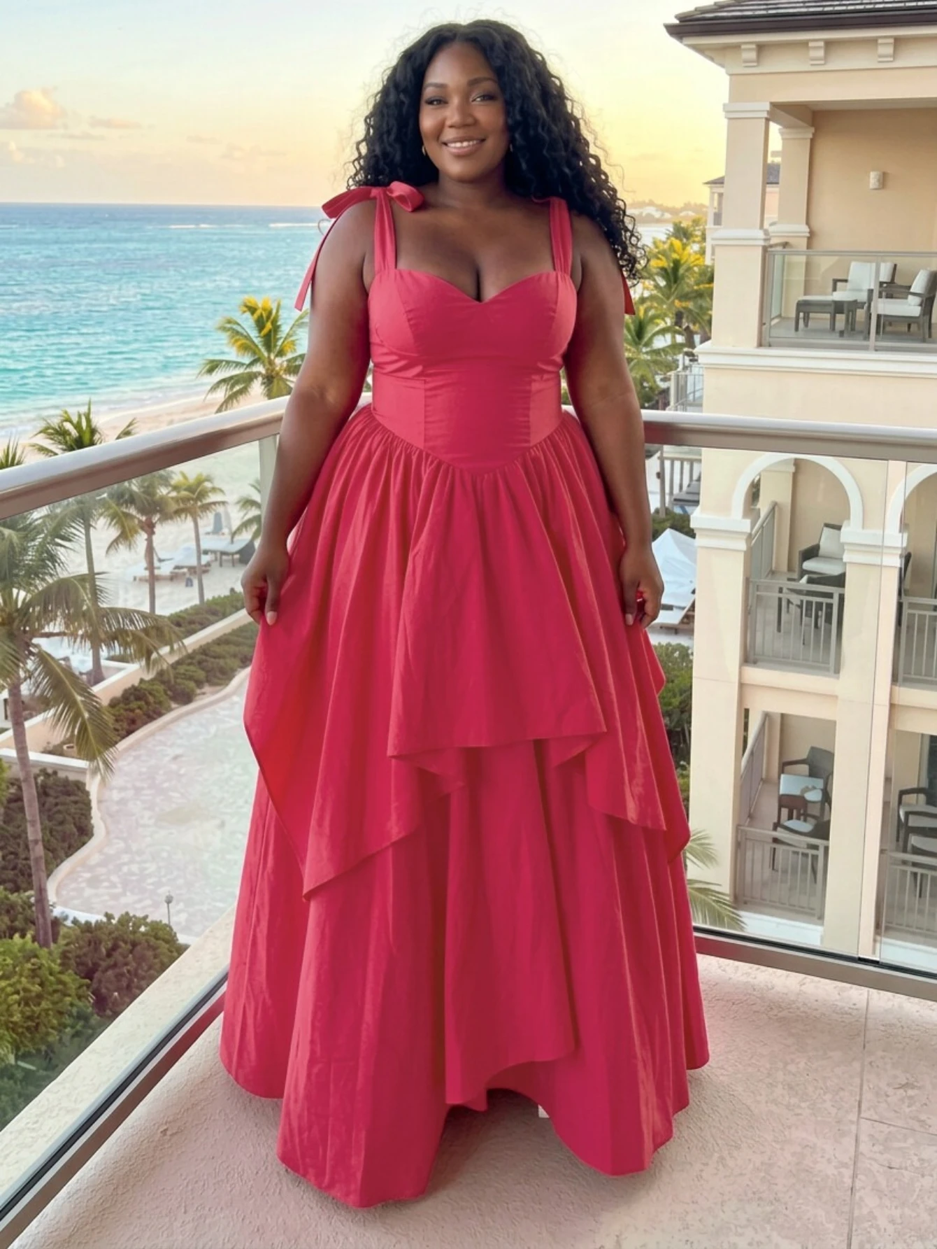 Women Plus Size Sweetheart Neck Bow Strap Maxi Dress Elegant Layered A Line Long Dress For Wedding Guest Formal Occasion